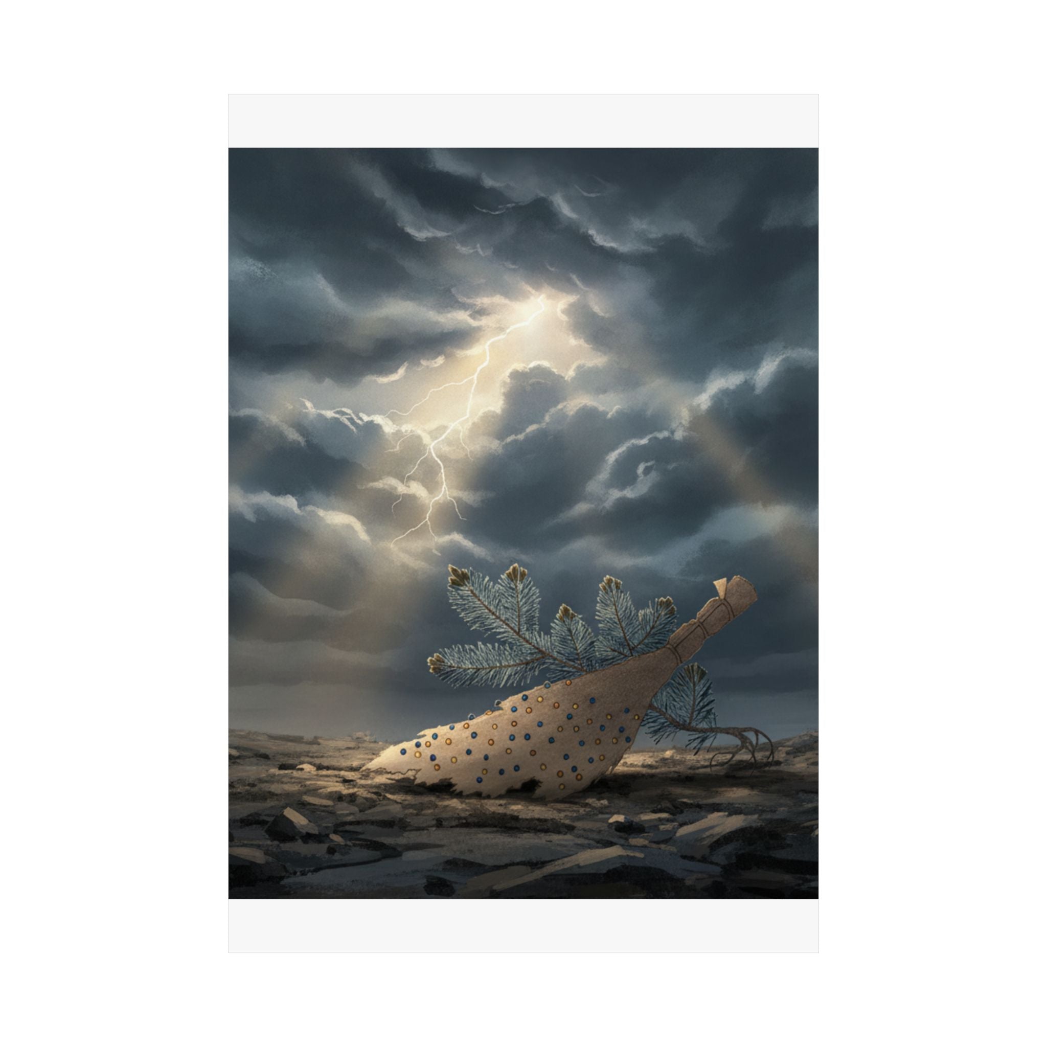 Dramatic Storm — Young Pine Tree And Jeweled Broom — Matte Poster