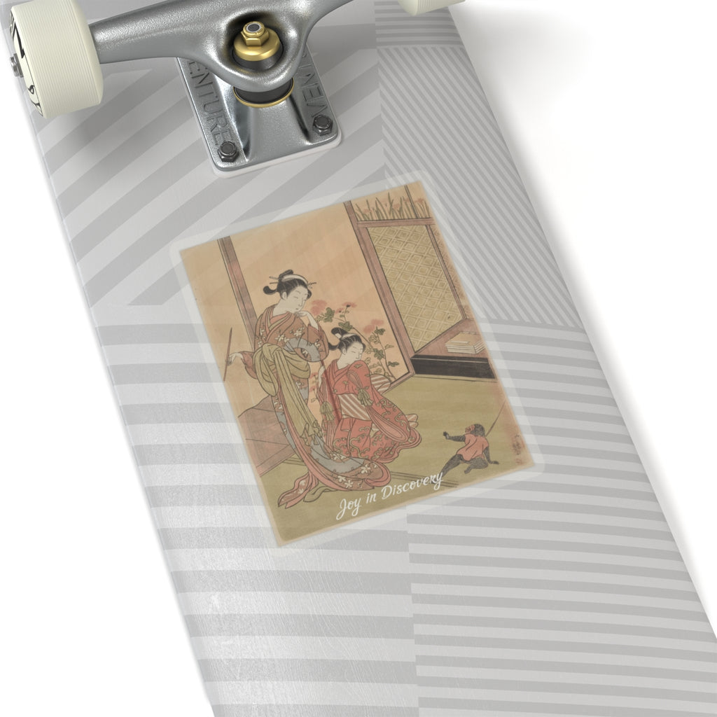 Affirmation — Two Girls Looking At A Monkey On A Leash — Kiss-Cut Sticker