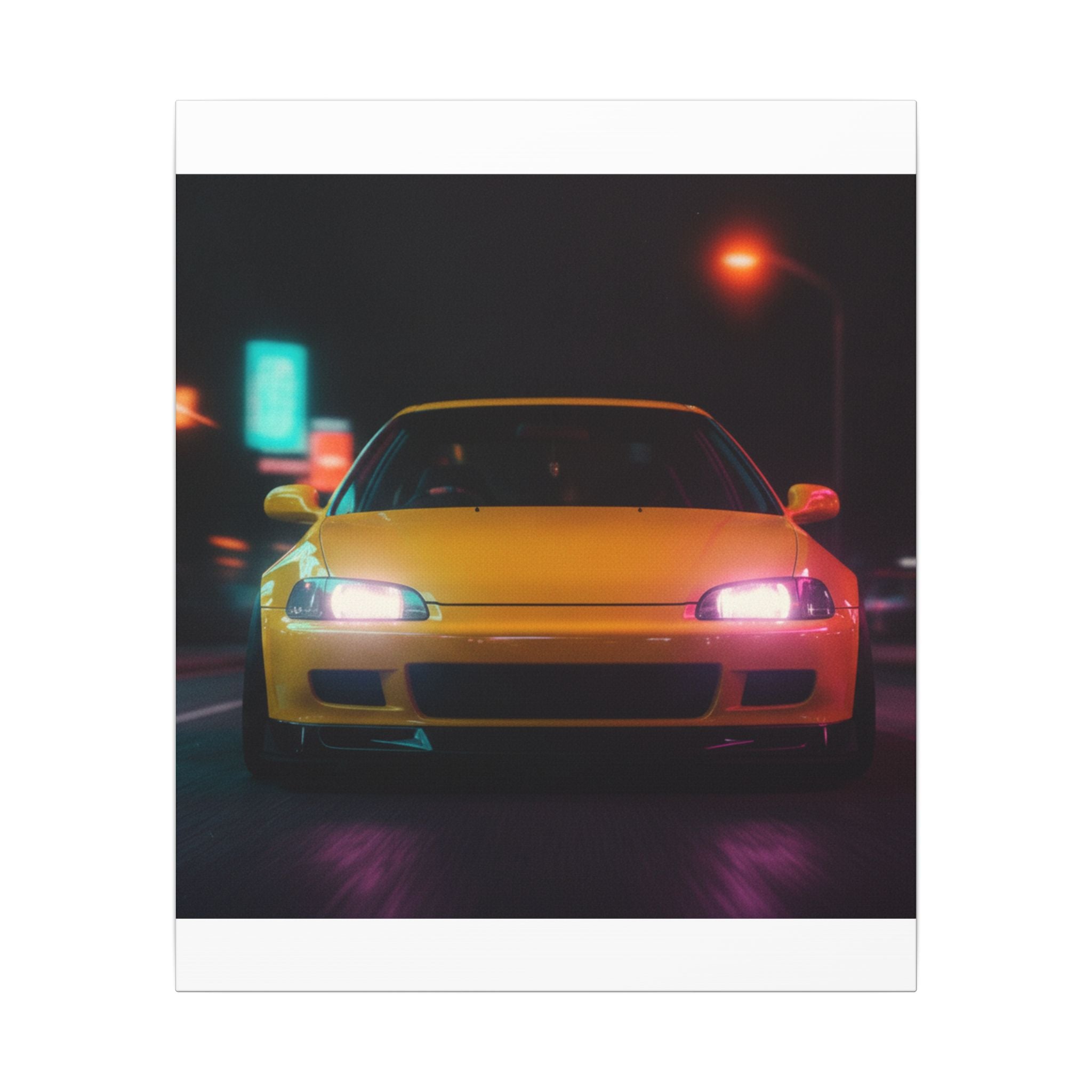 Neon Night JDM Yellow Coupe Street Matte Canvas