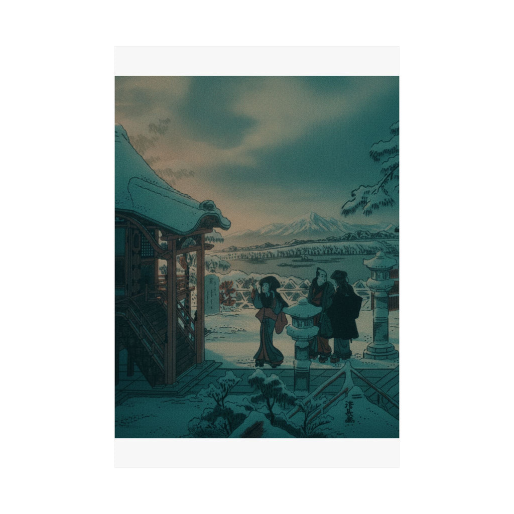 Cinematic — Snow Scene With Figures Outside A Temple — Matte Poster