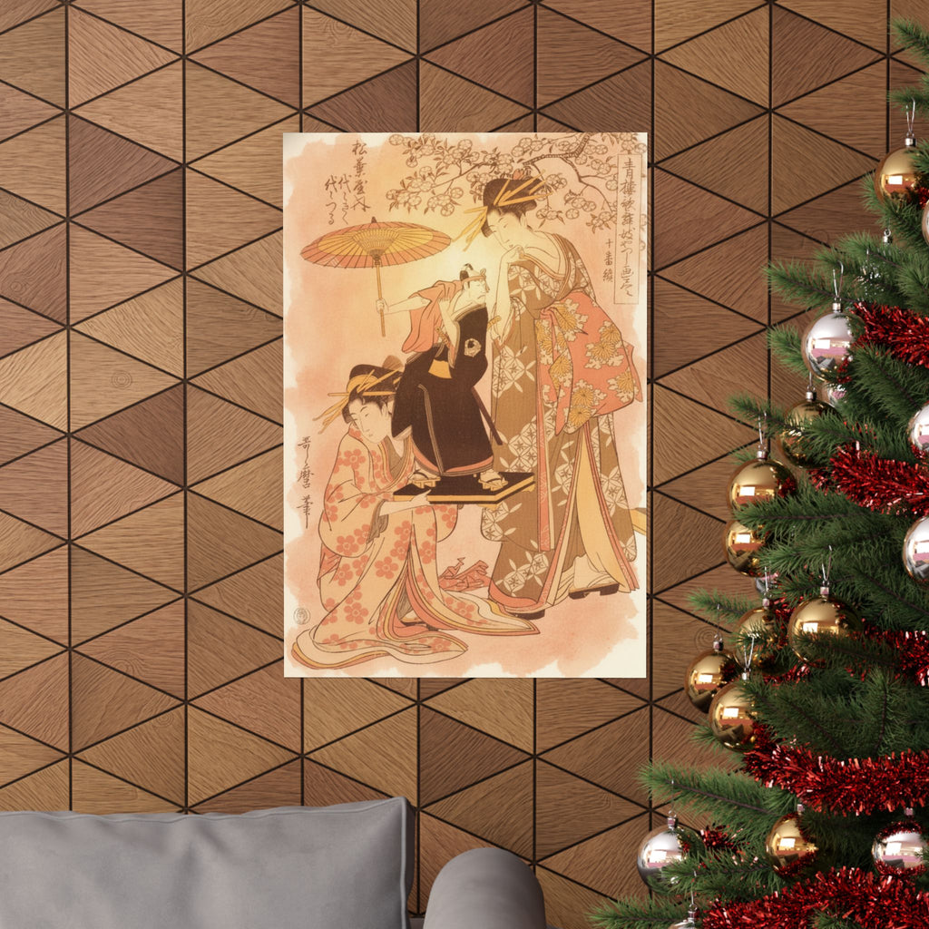 Southern Sunset — The Oiran Yoyogiku Of Matsubaya Standing Under A Cherry Tree — Matte Poster