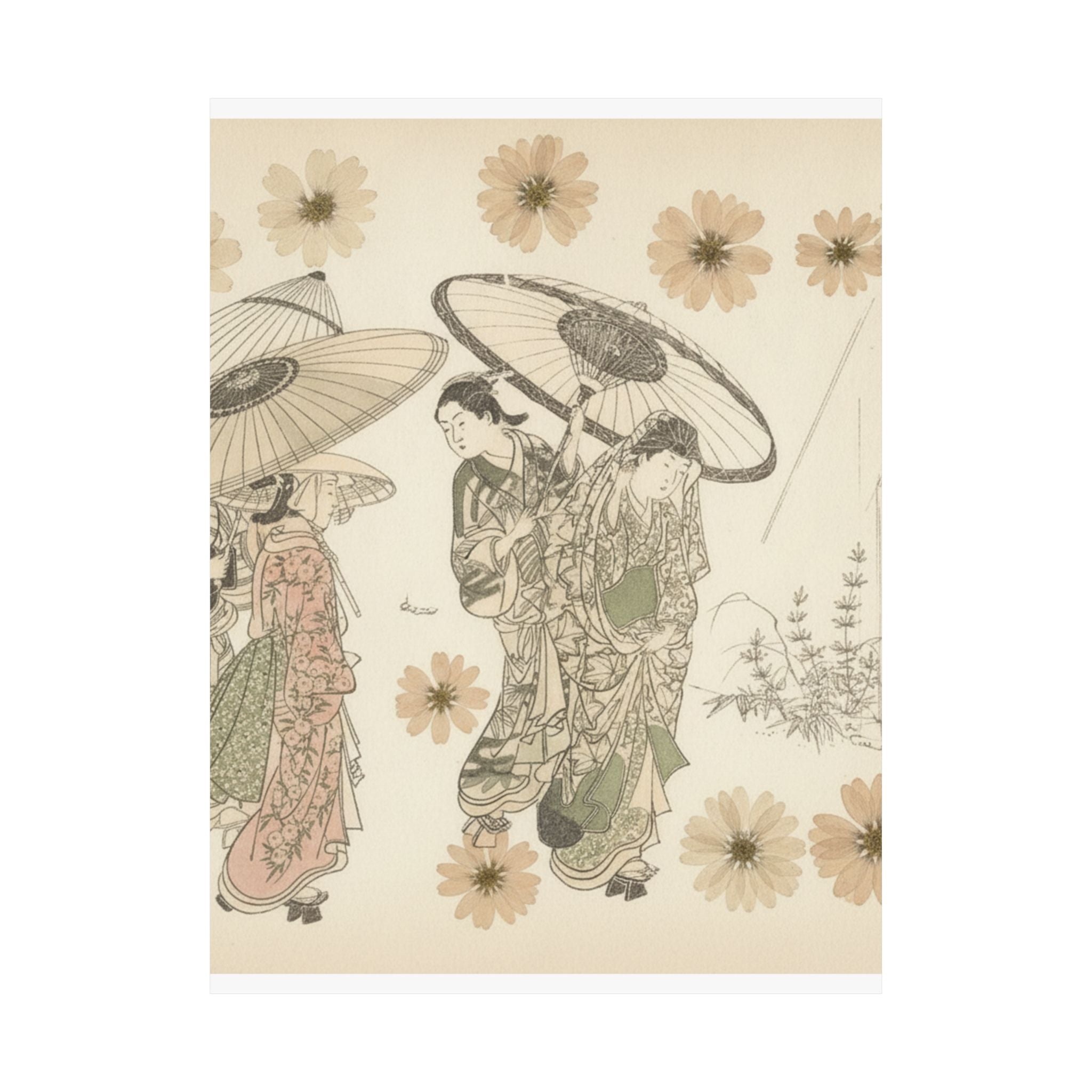 Botanical — A Lady With Three Attendants In The Rain — Matte Poster