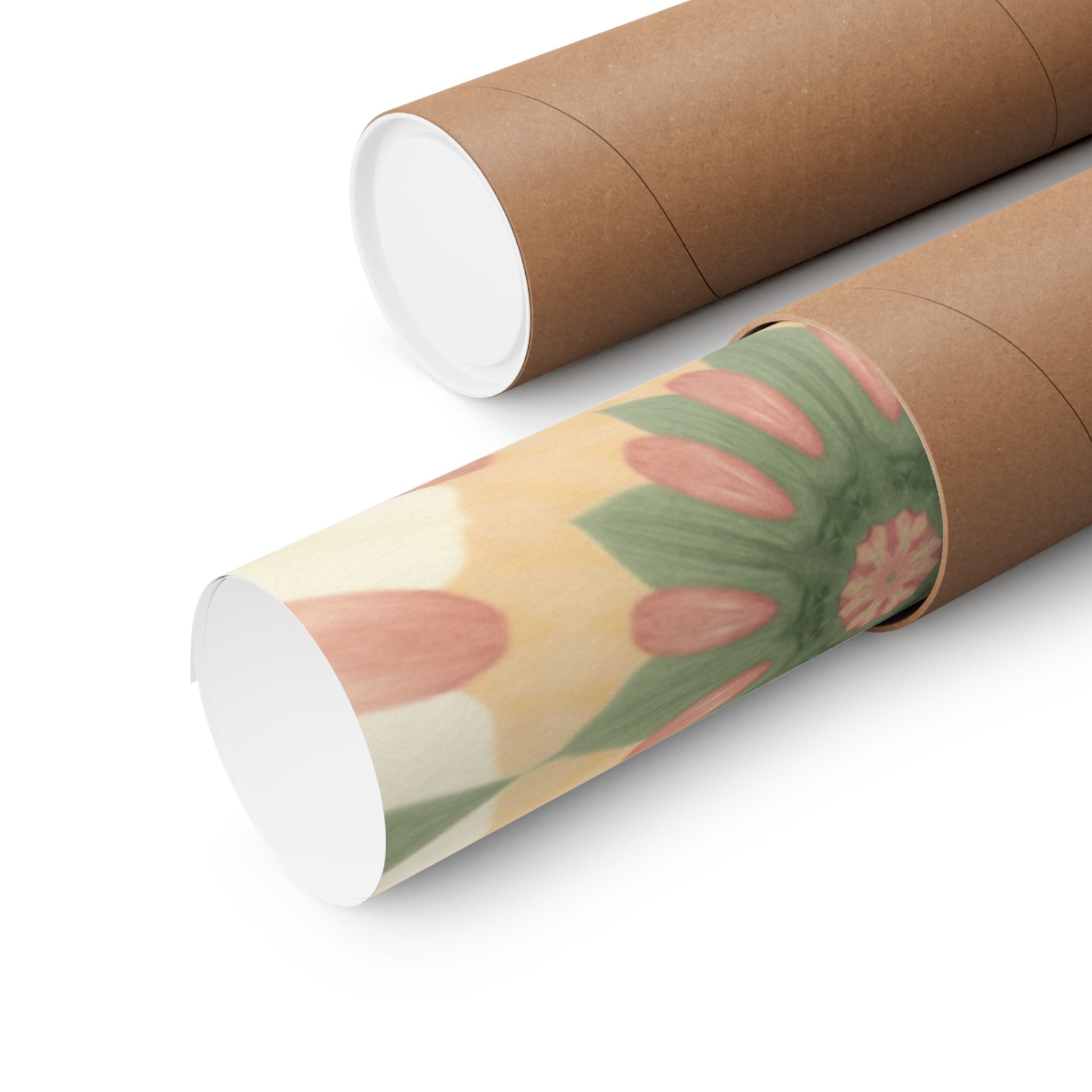 Peach and Sage Floral Kaleidoscope Mandala Poster