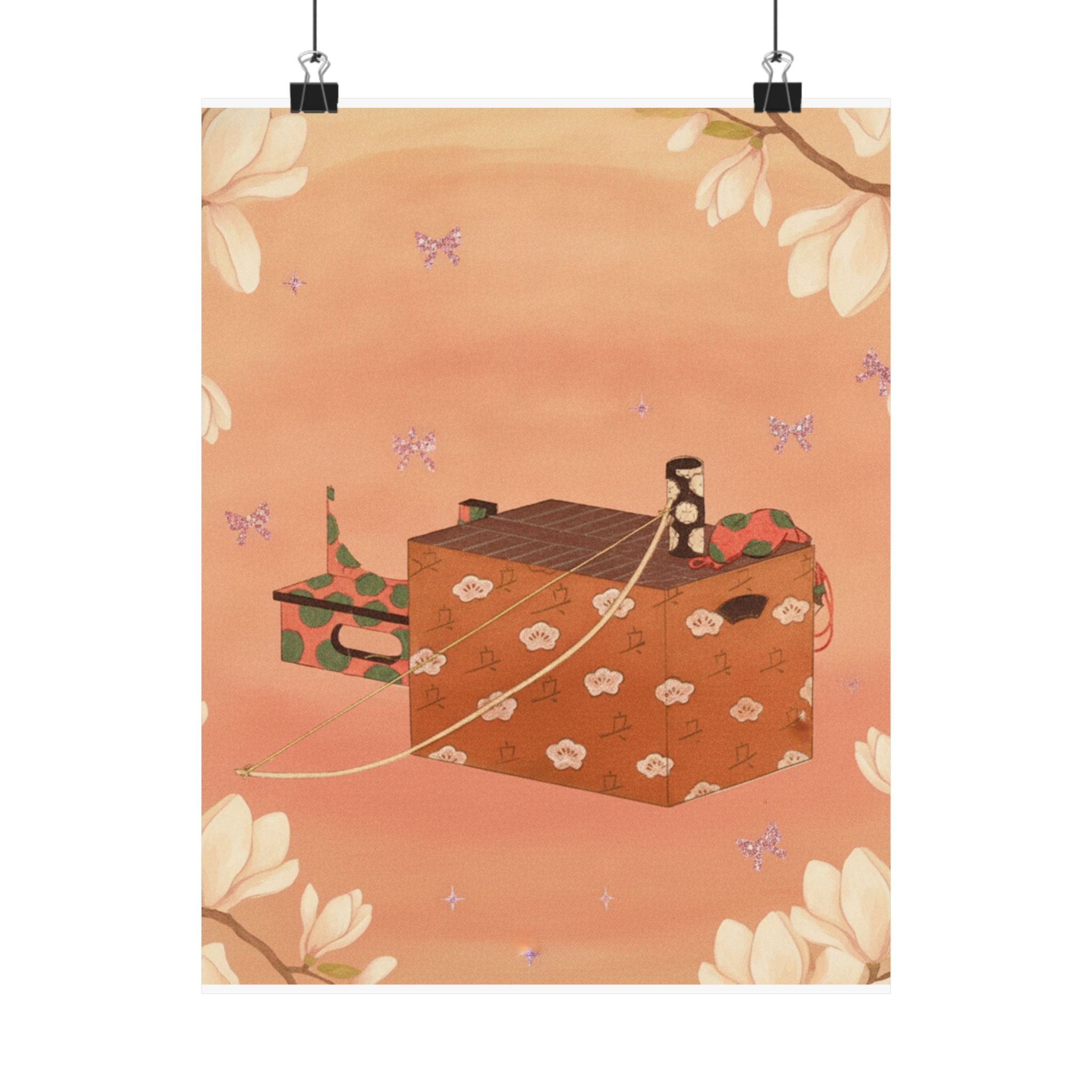 Southern Sunset — Box For Sugoroku Game (A Kind Of Backgammon), Bow And Drum — Matte Poster