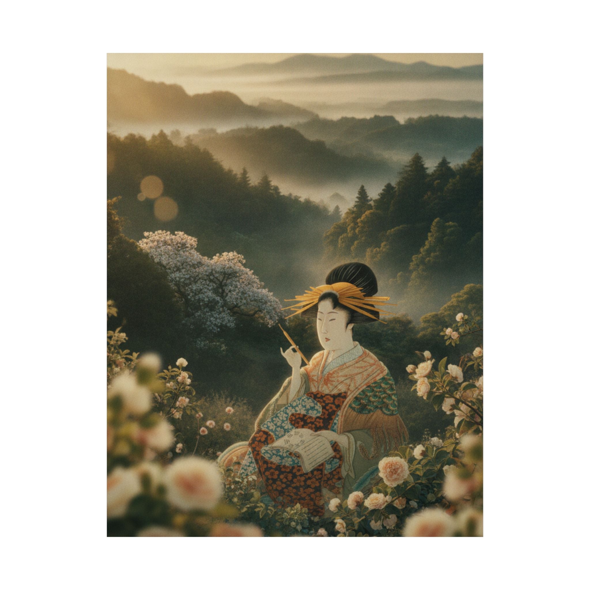 Scenic Nature — Courtesan With Book And Hair-Pin — Matte Poster