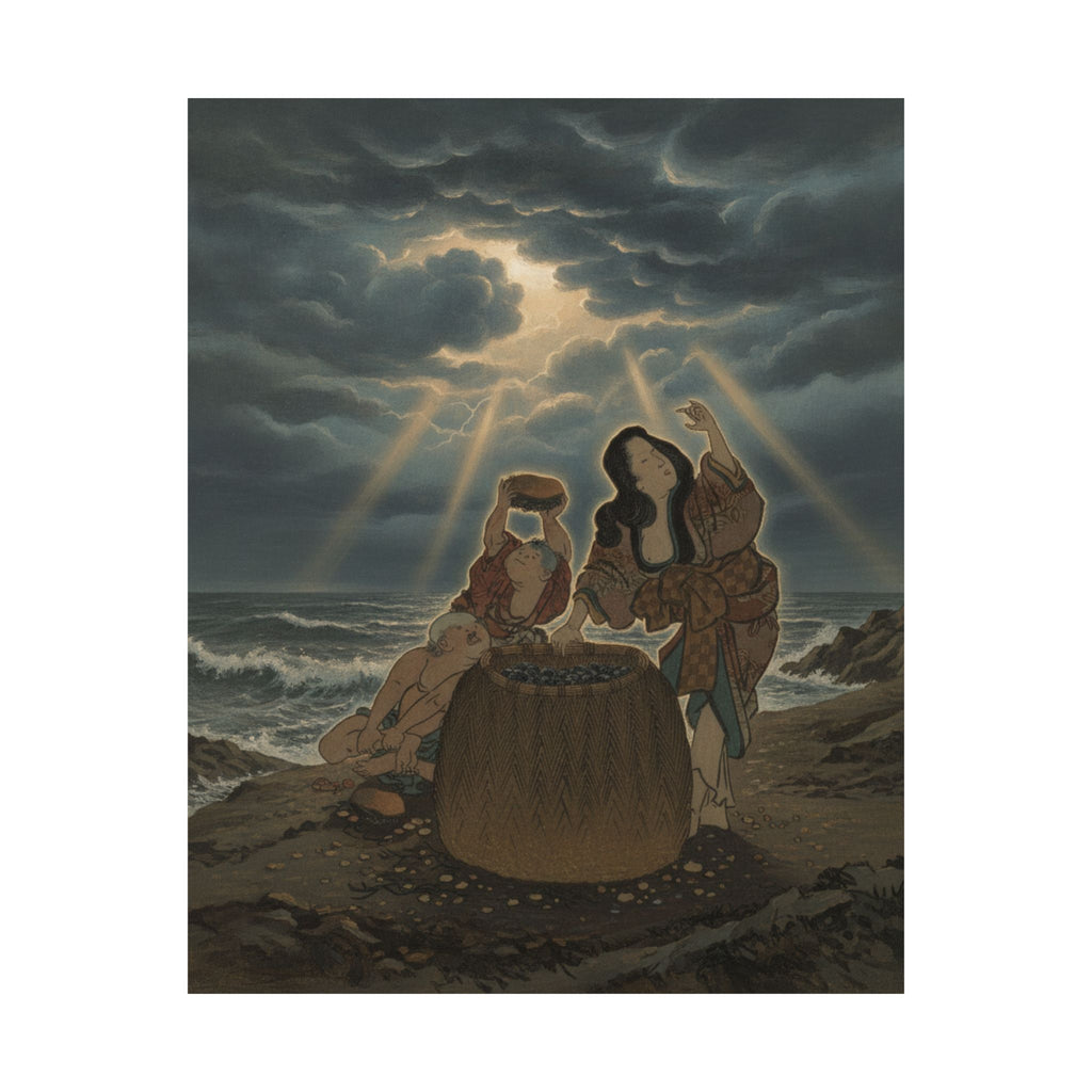 Dramatic Storm — Fisherwoman With A Basket And Two Boys — Matte Poster