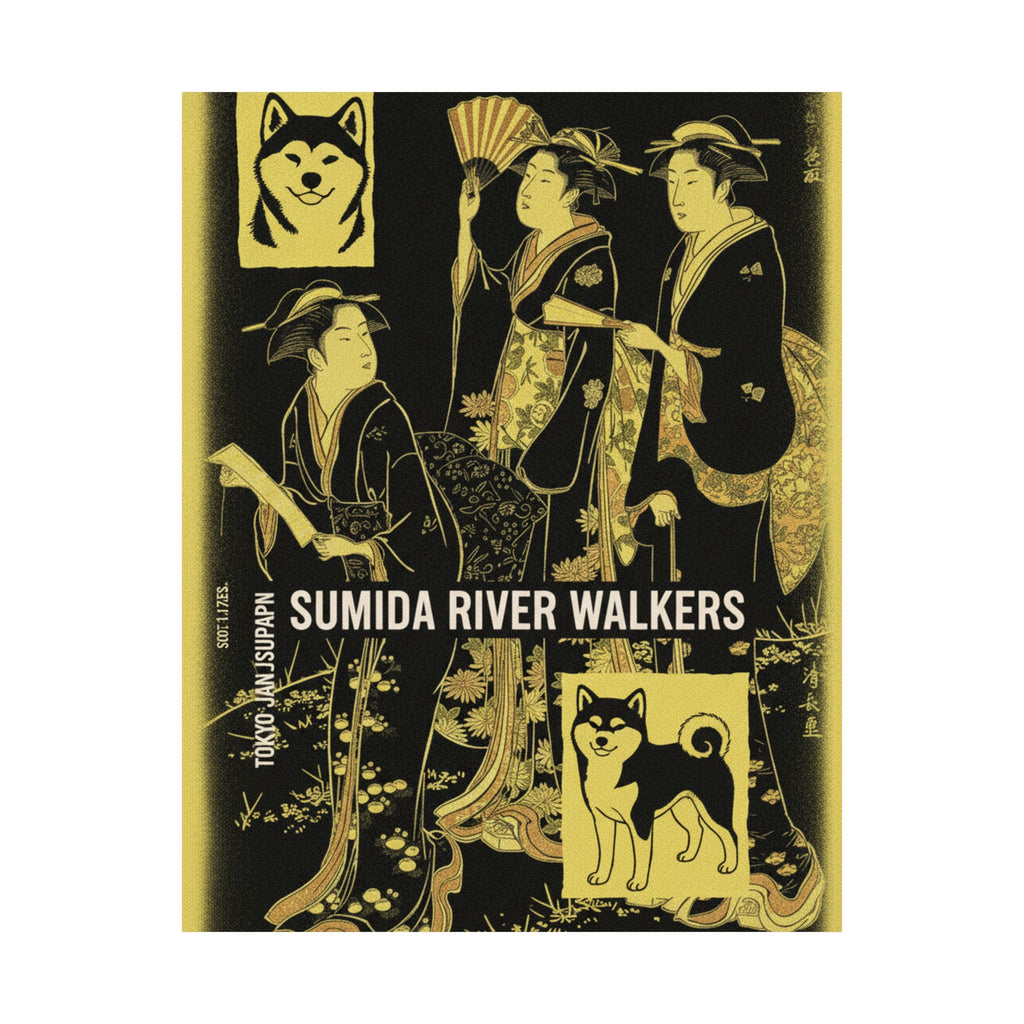 Streetwear Collage — Three Young Women Strolling On The Bank Of The Sumida River — Matte Poster