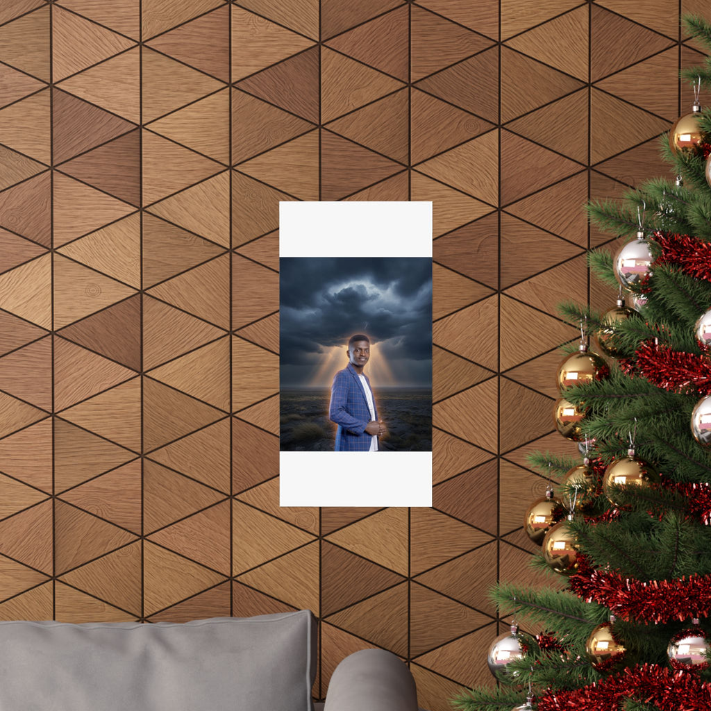 Smiling Man Blue Check Blazer Storm Sunrays Matte Poster
