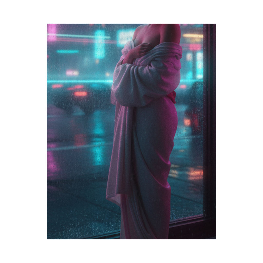 Neon Noir — Girl Drying Herself After Her Bath — Matte Poster
