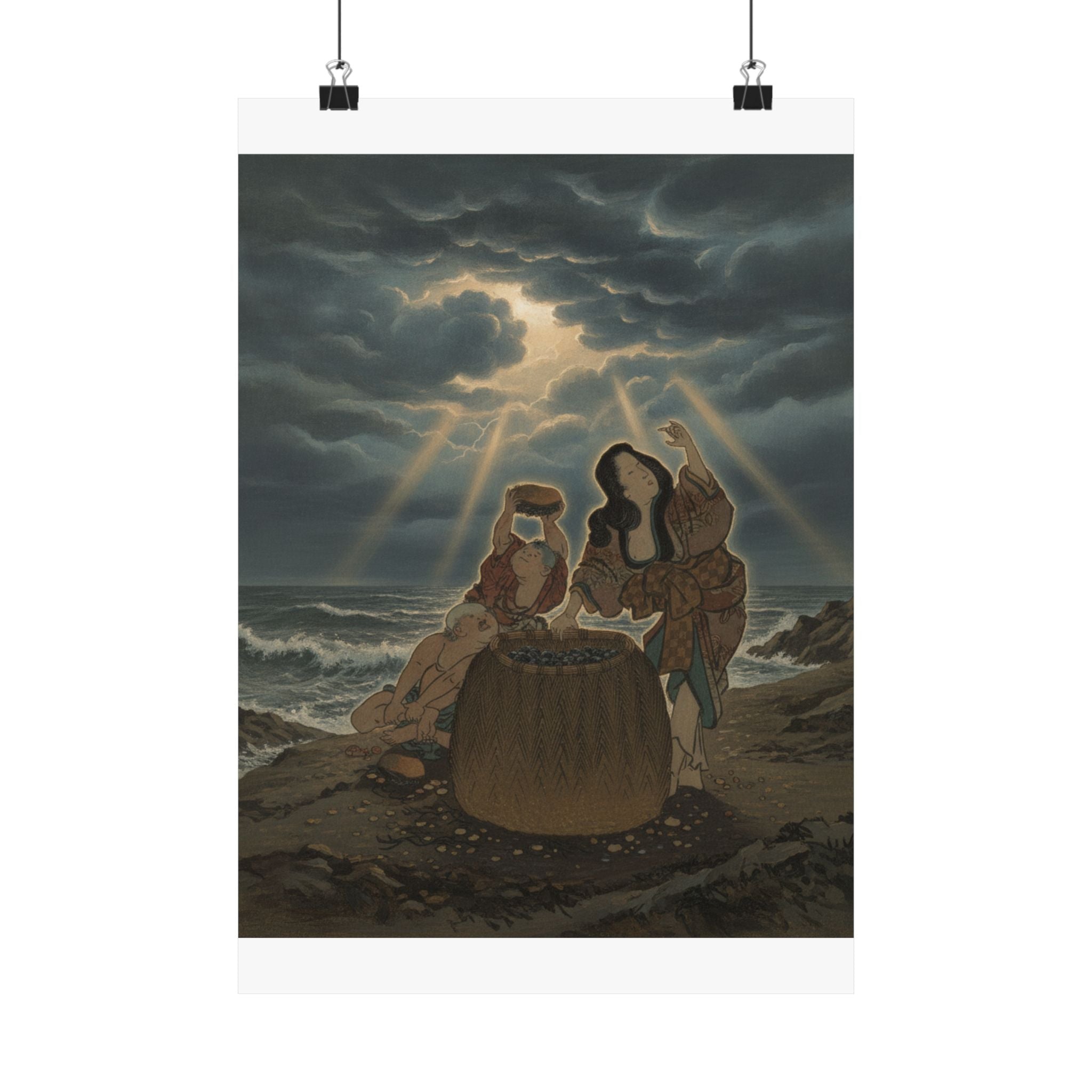 Dramatic Storm — Fisherwoman With A Basket And Two Boys — Matte Poster