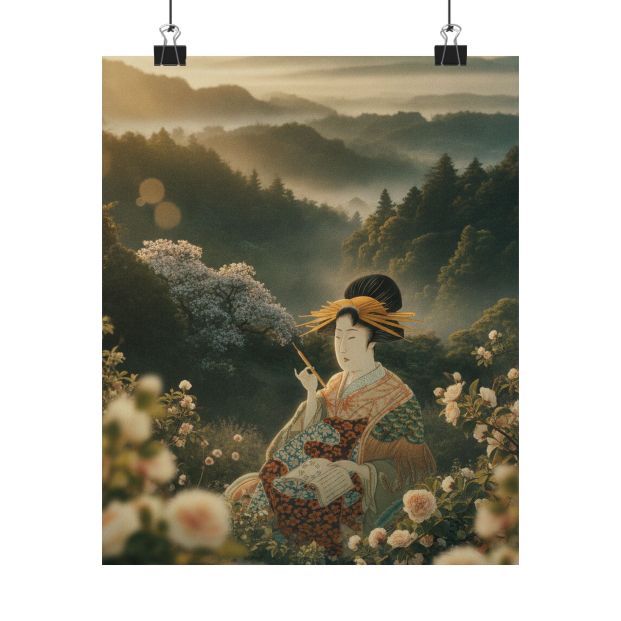 Scenic Nature — Courtesan With Book And Hair-Pin — Matte Poster