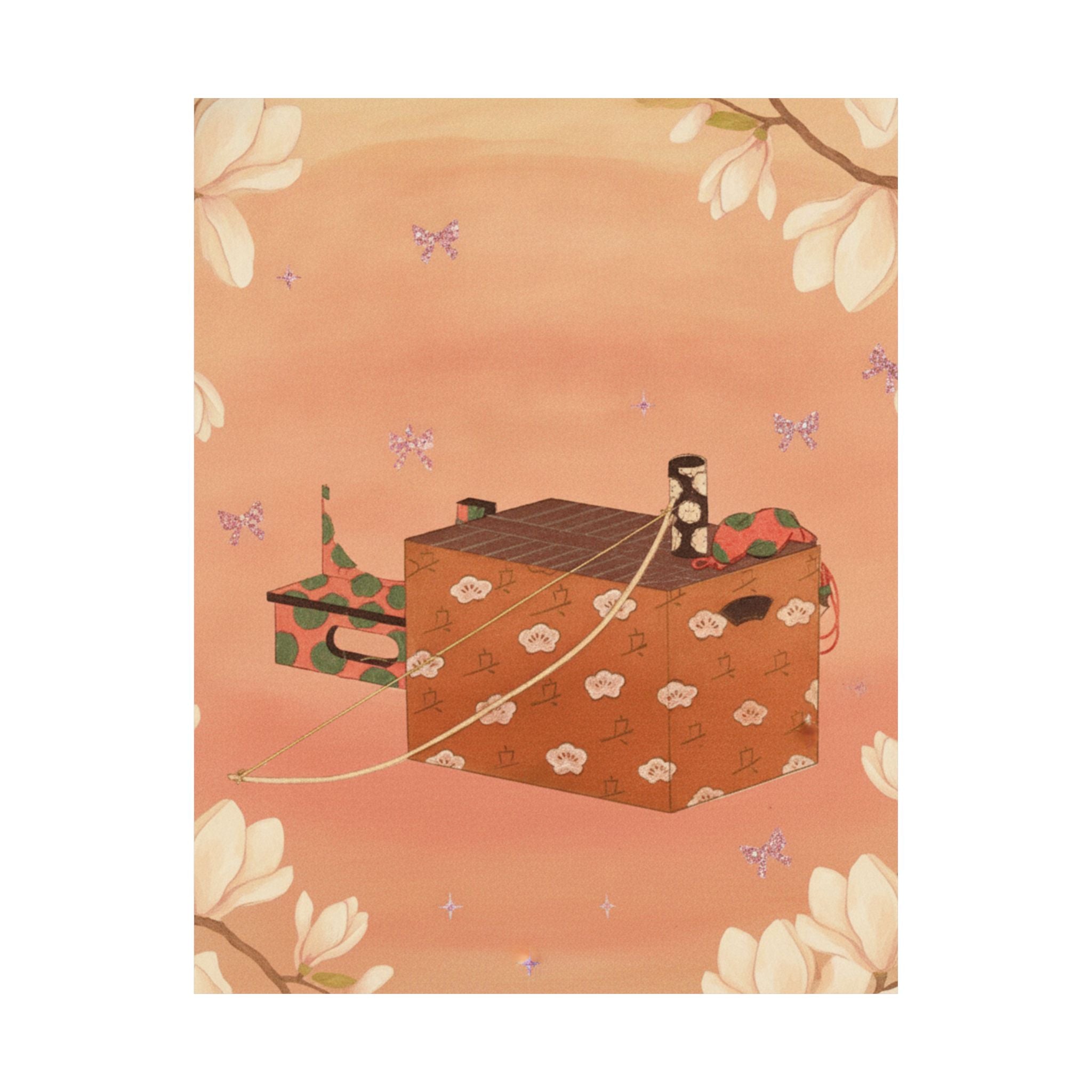 Southern Sunset — Box For Sugoroku Game (A Kind Of Backgammon), Bow And Drum — Matte Poster