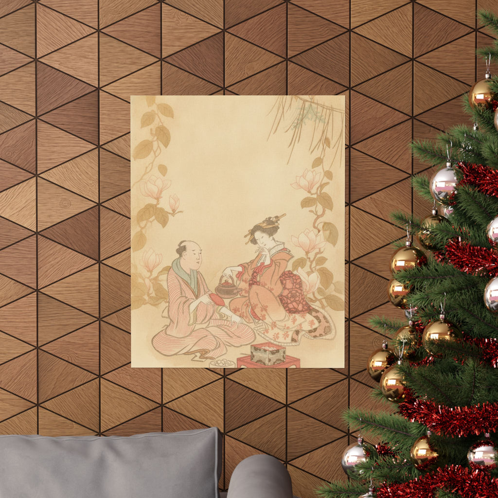 Southern Sunset — Woman Entertaining Her Guest With New Year Wine — Matte Poster