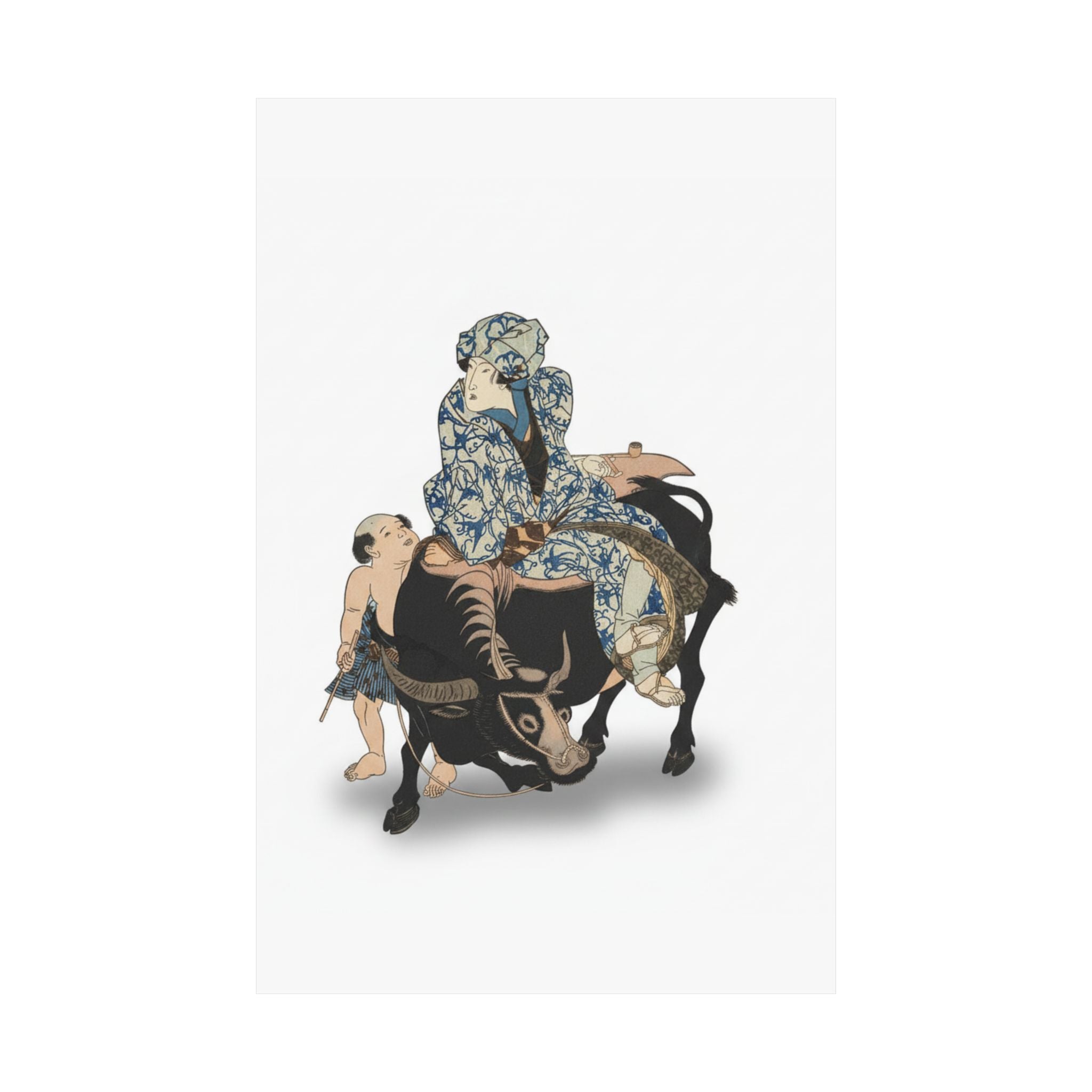 Ecommerce Main — Roshungi (Chinese, Lu Zhunyi) As A Woman With A Pipe Riding On A Buffalo — Matte Poster