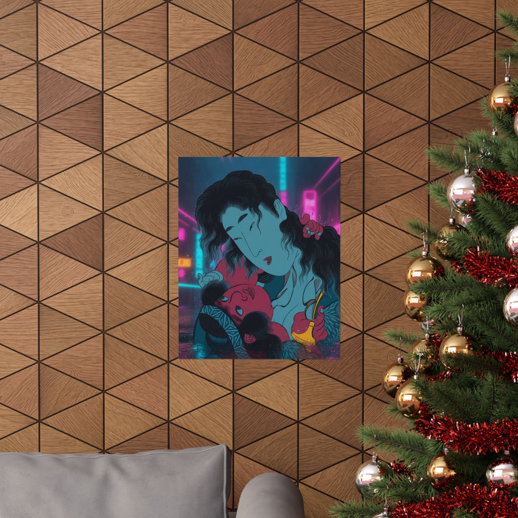 Neon Noir — Yamauba Playing With Kintarō — Matte Poster