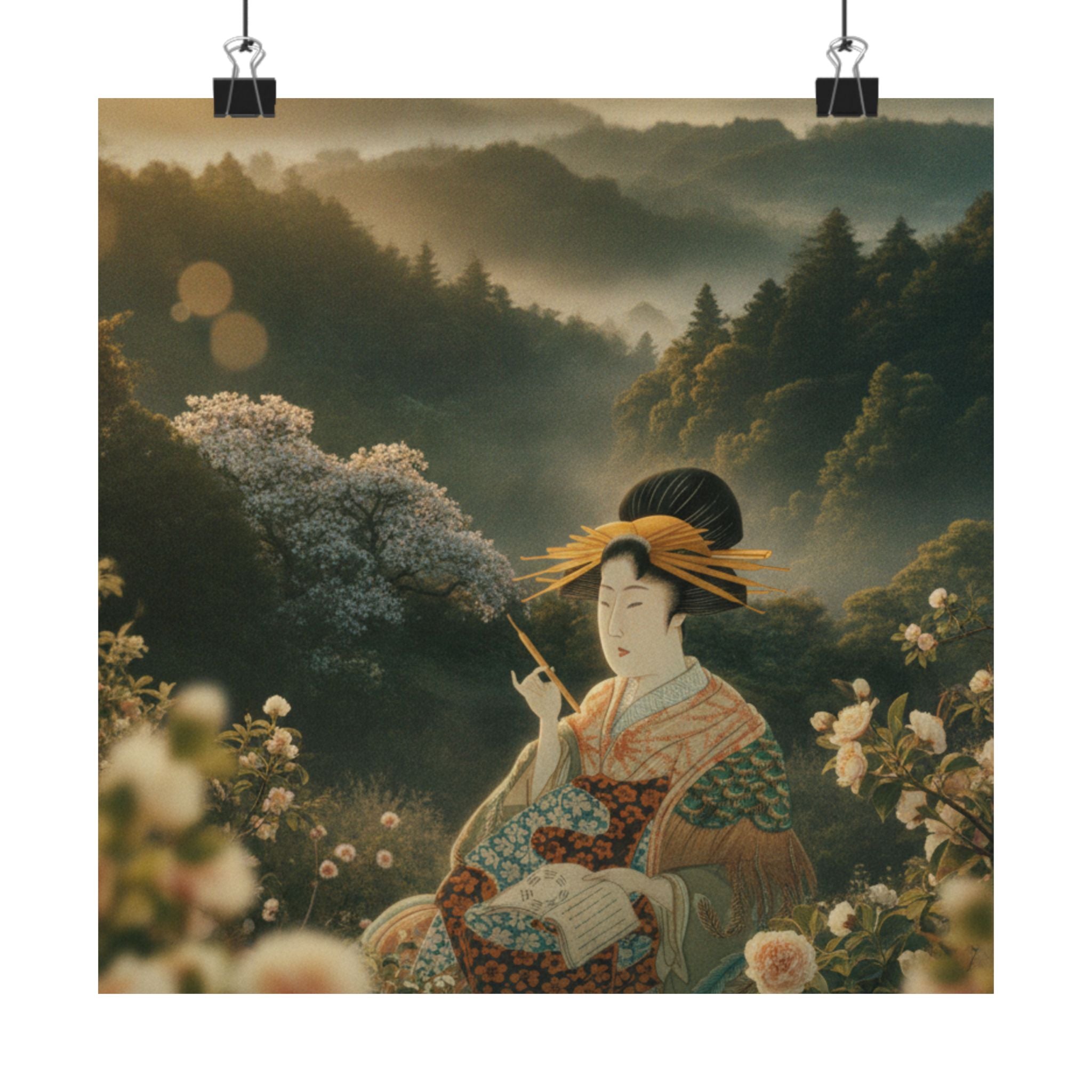 Scenic Nature — Courtesan With Book And Hair-Pin — Matte Poster
