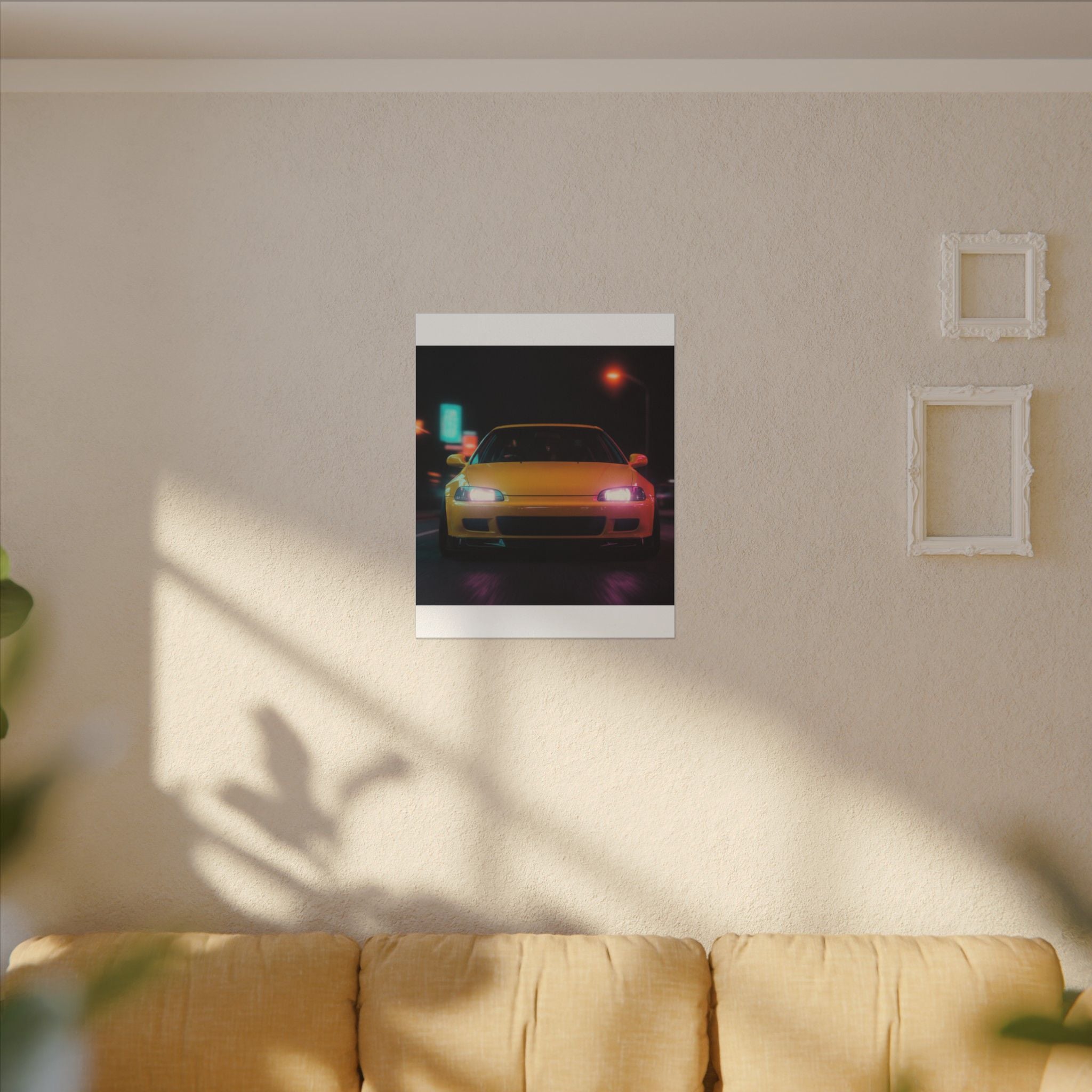 Neon Night JDM Yellow Coupe Street Matte Canvas