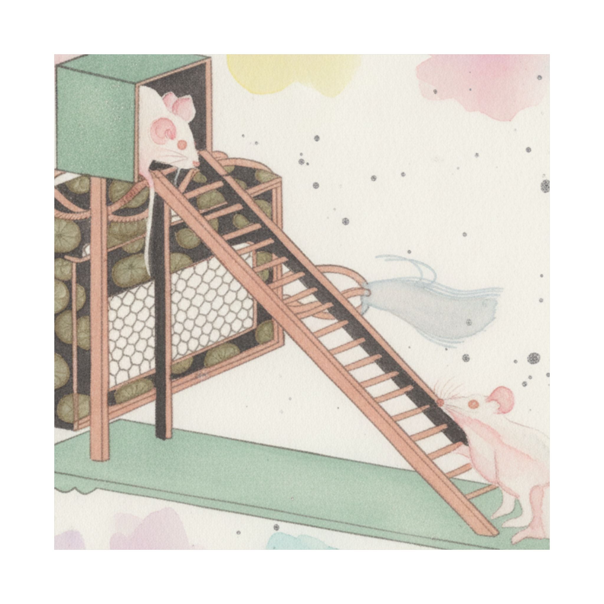 Watercolor — White Mice Playing — Matte Poster