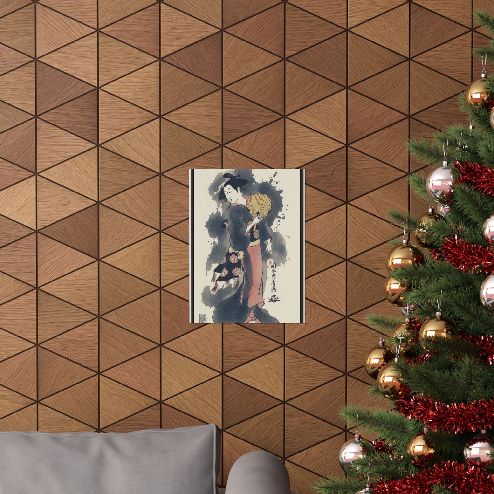 Watercolor — Girl With Fan — Matte Poster