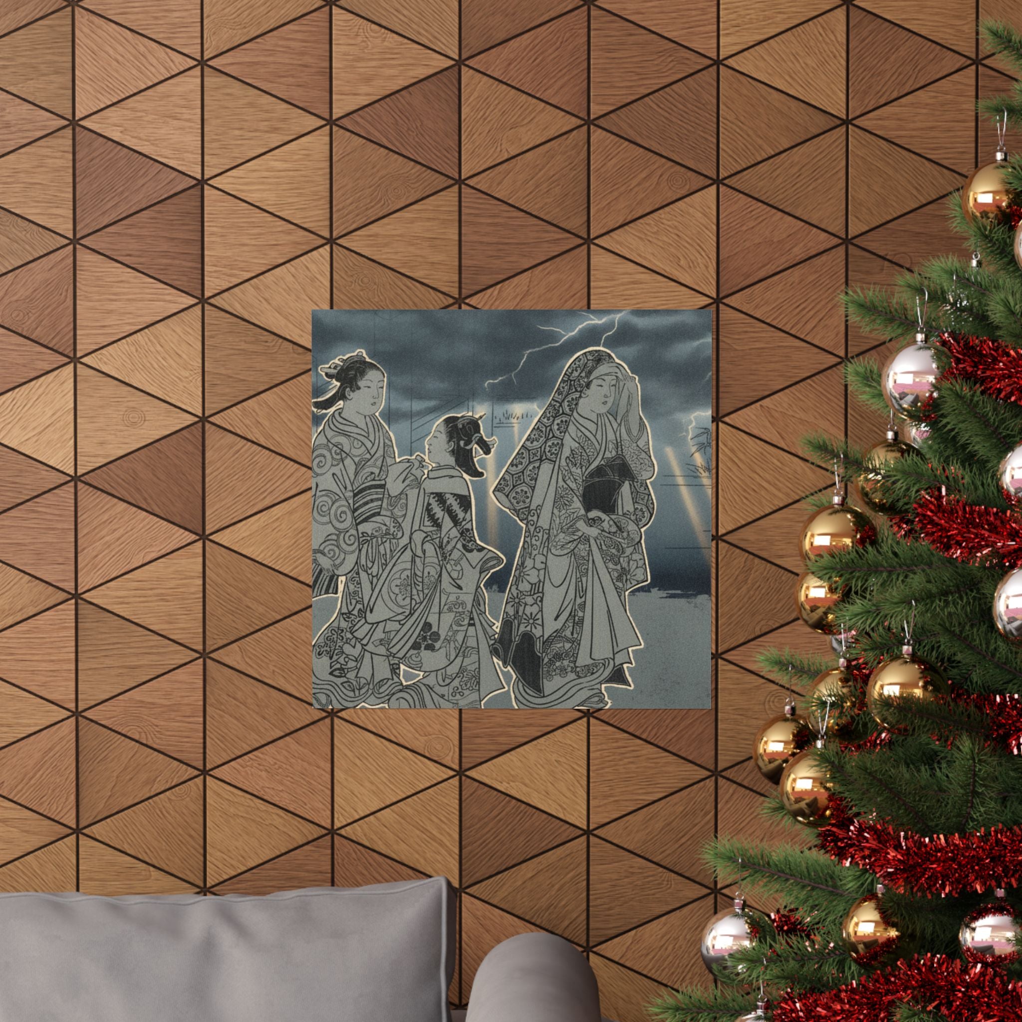 Dramatic Storm — A Courtesan Followed By Two Girl Attendants — Matte Poster