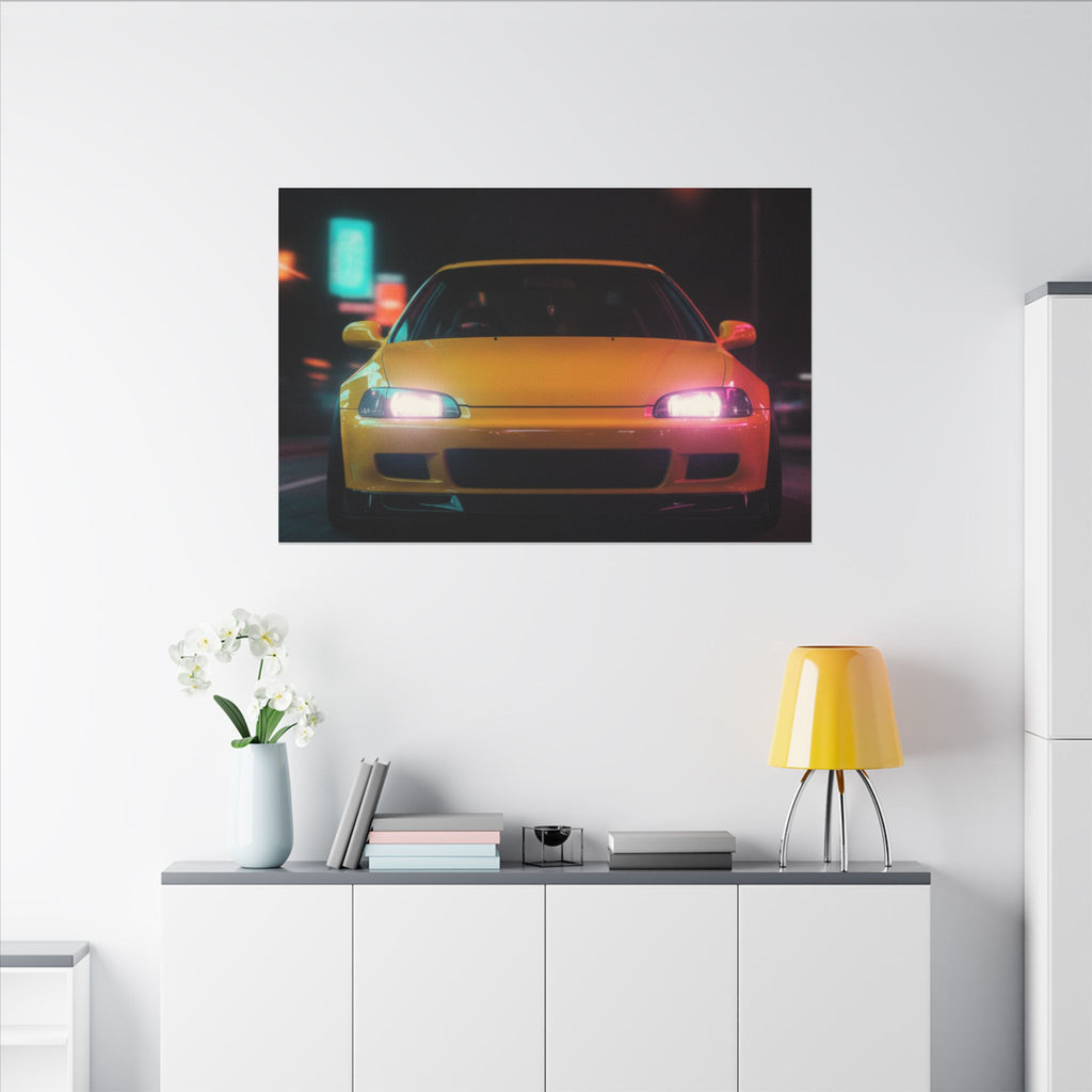 Neon Night JDM Yellow Coupe Street Matte Canvas