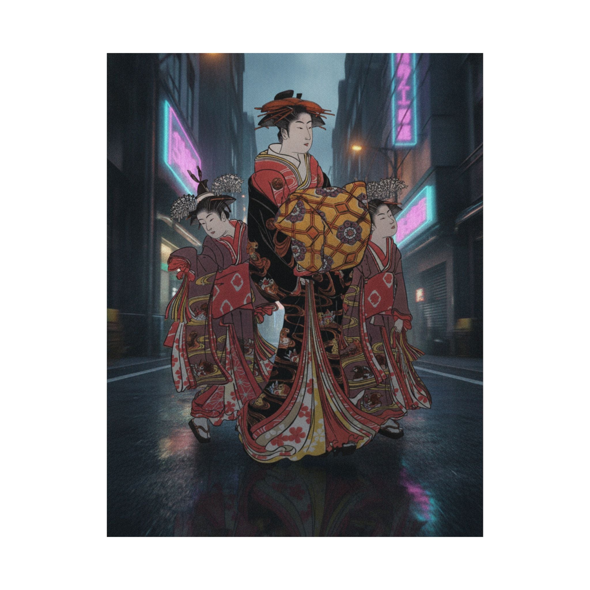 Fast Furious — An Oiran Accompanied By Two Kamuro — Matte Poster