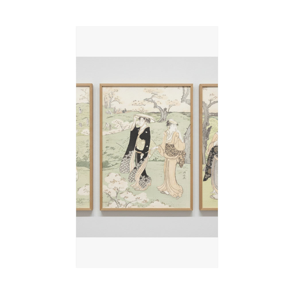 Watercolor — Young Ladies Viewing Cherry–Blossoms At Asukayama — Matte Poster