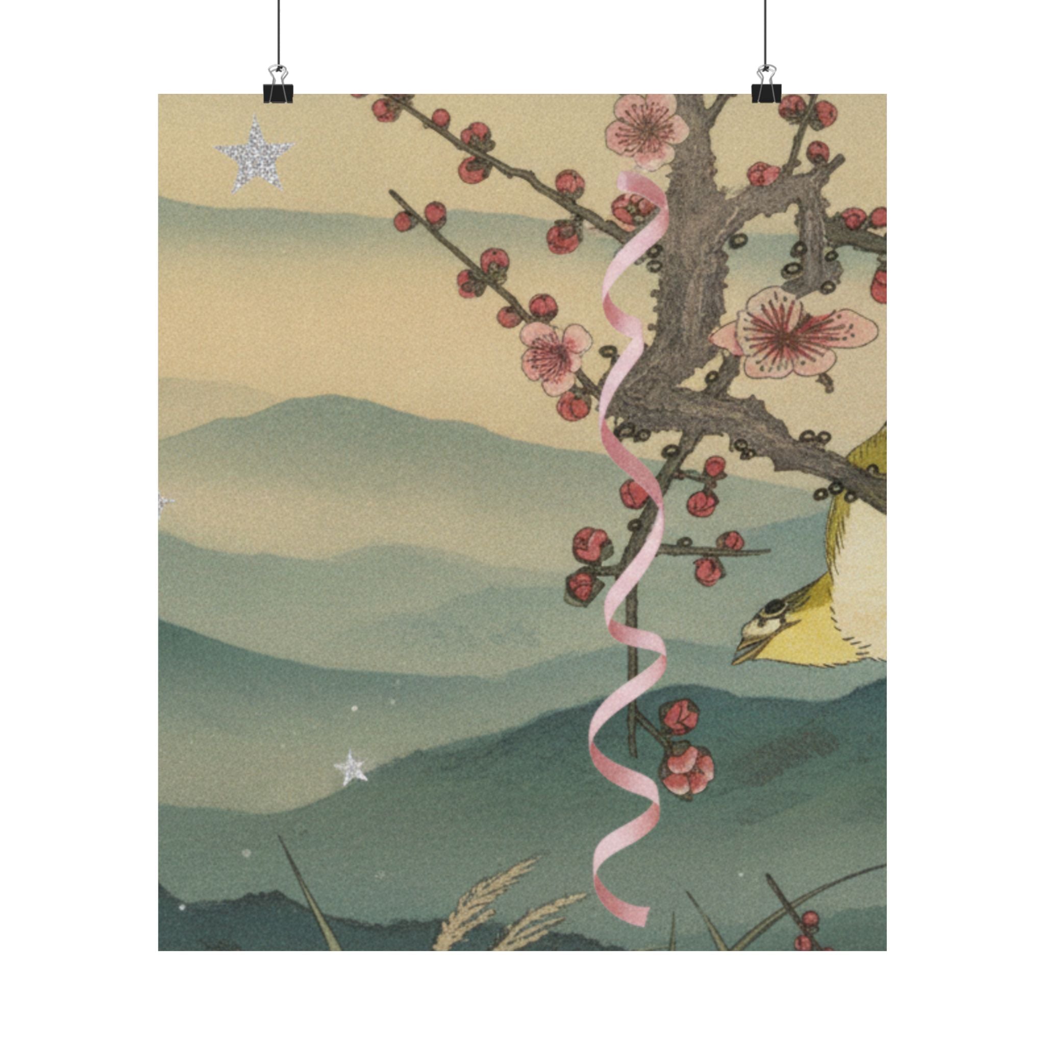 Scenic Nature — Bush Warbler On A Plum Branch (Ume Ni Uguisu) — Matte Poster