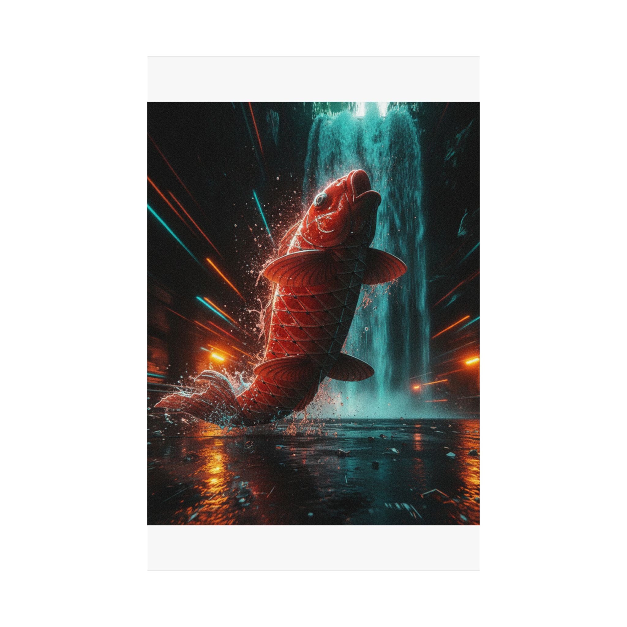 Fast Furious — Red Carp Ascending A Waterfall — Matte Poster