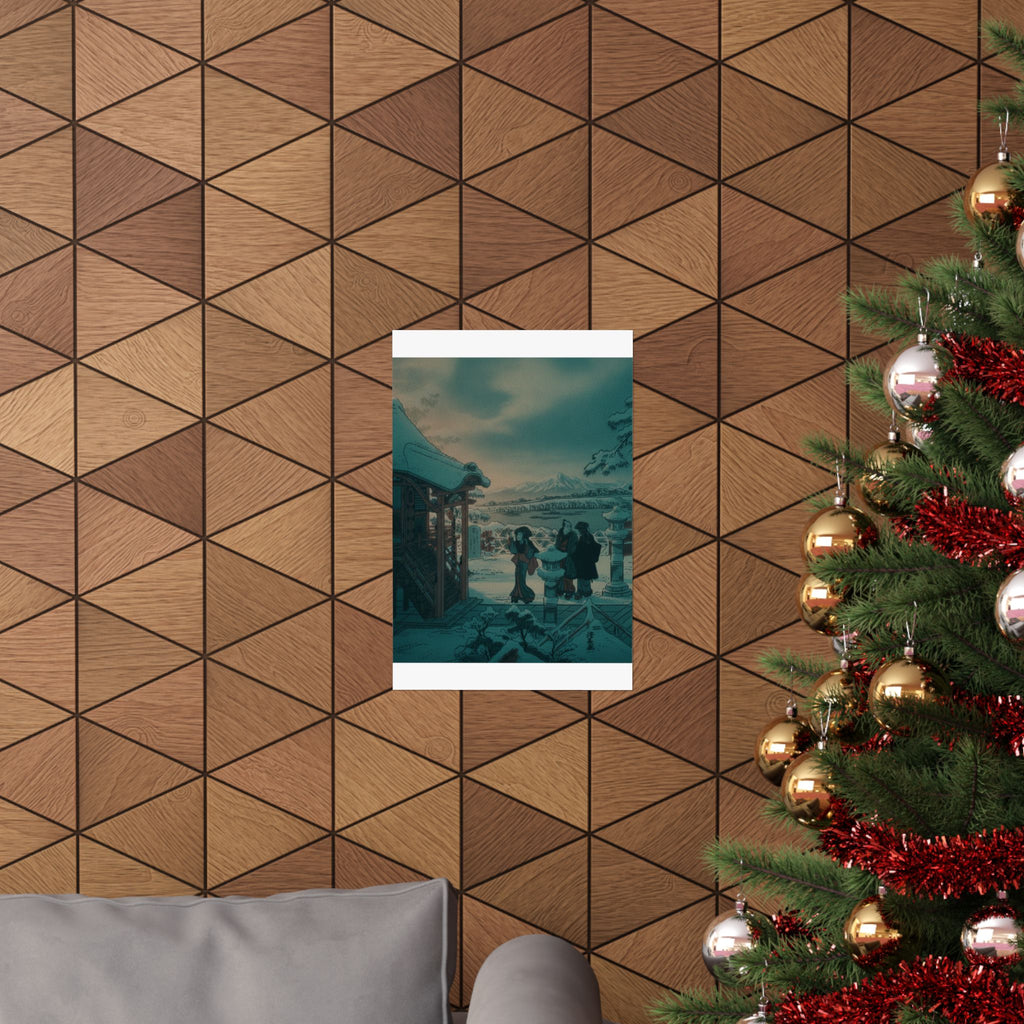 Cinematic — Snow Scene With Figures Outside A Temple — Matte Poster