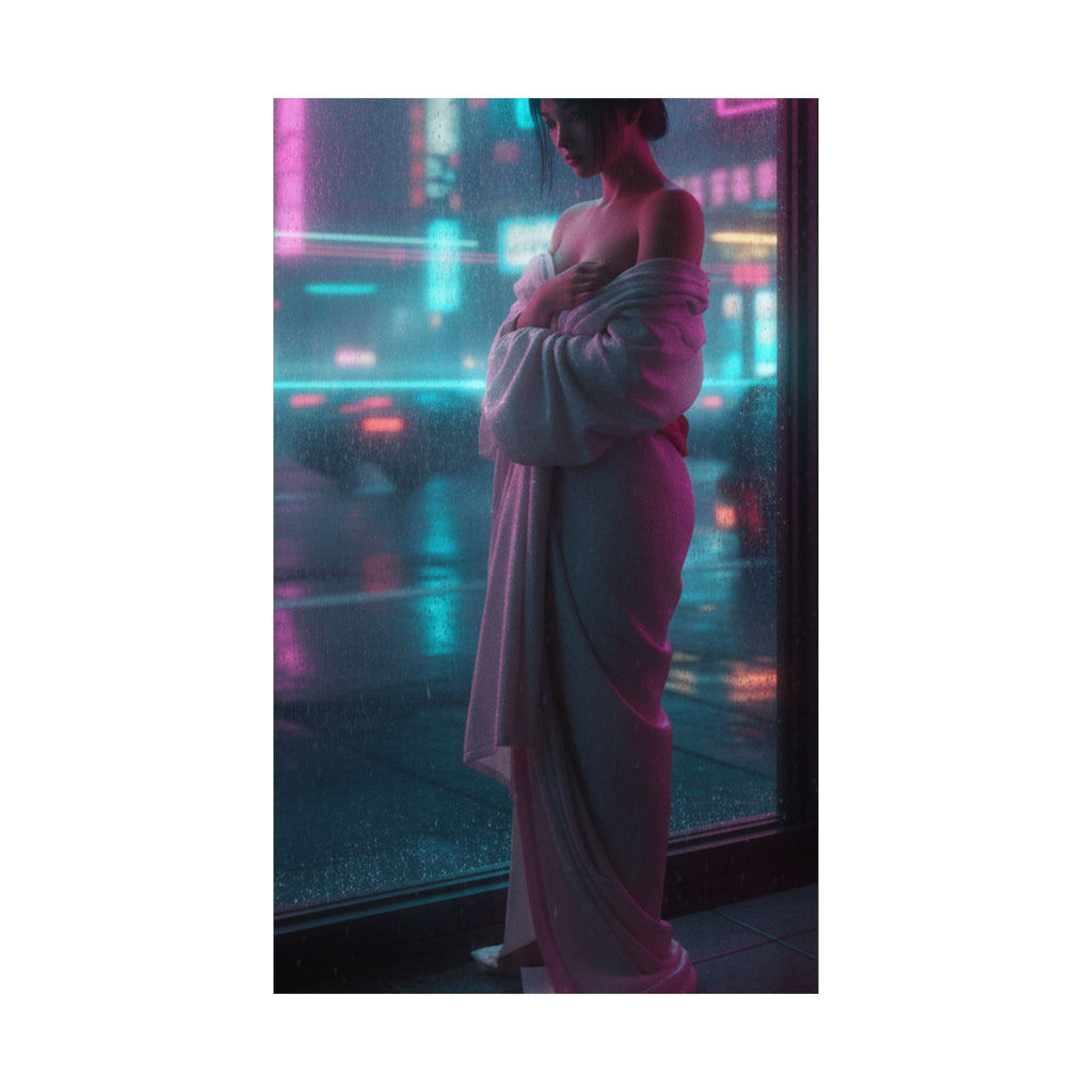 Neon Noir — Girl Drying Herself After Her Bath — Matte Poster