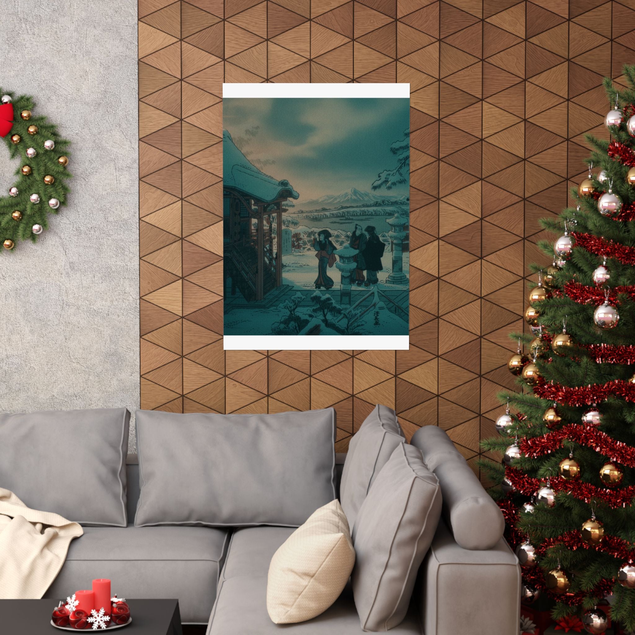 Cinematic — Snow Scene With Figures Outside A Temple — Matte Poster