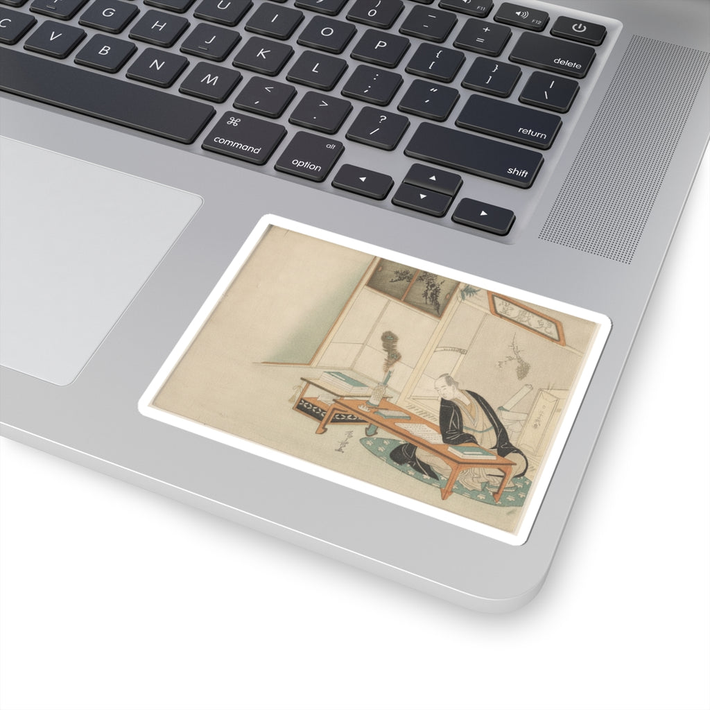 Botanical — Man Seated With His Reading And Writing Materials Before Him — Kiss-Cut Sticker