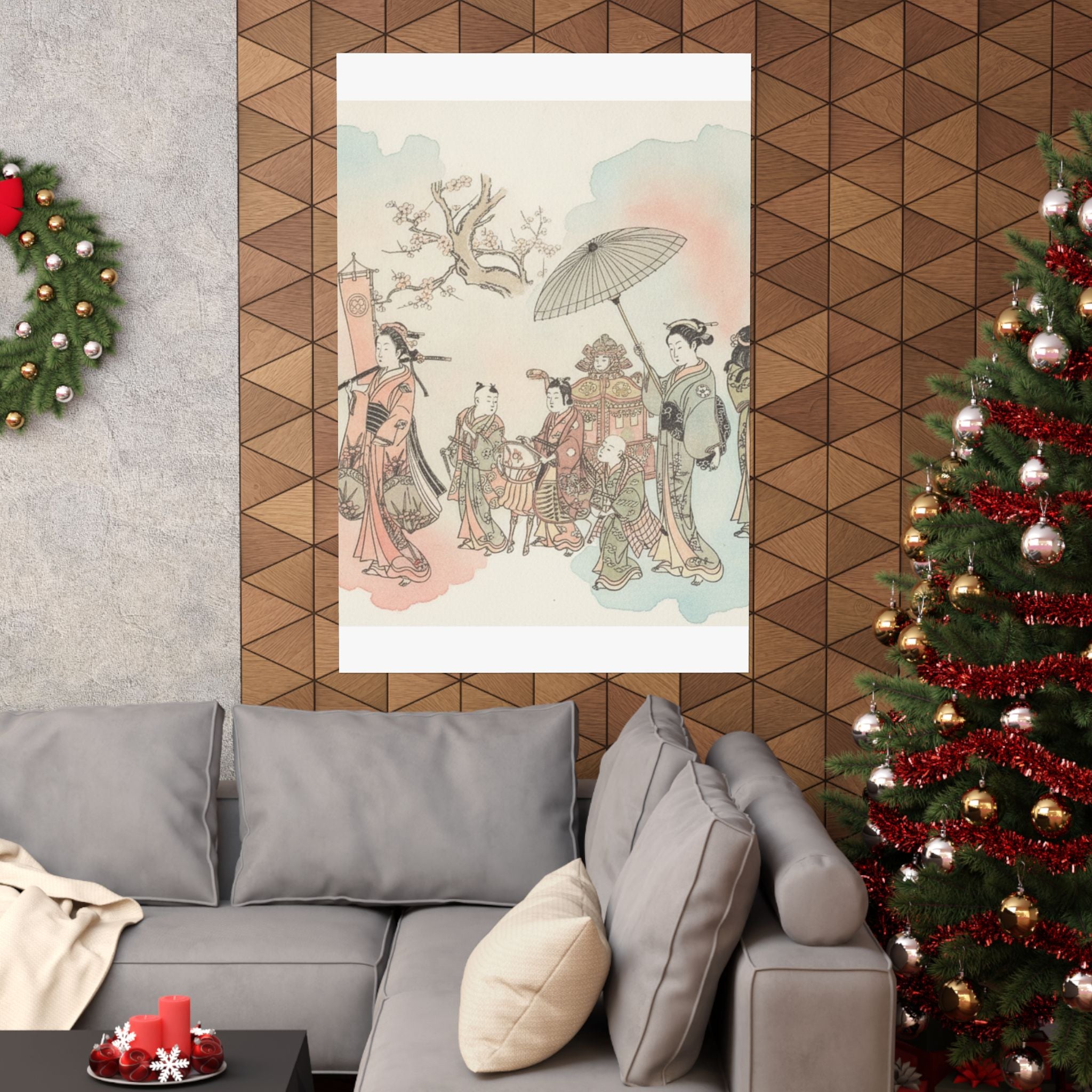 Watercolor — Children Play-Acting A Daimyo Procession — Matte Poster