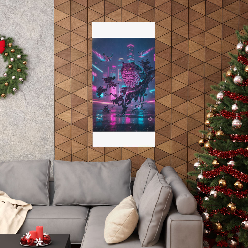 Neon Noir — Owl And Two Swallows — Matte Poster