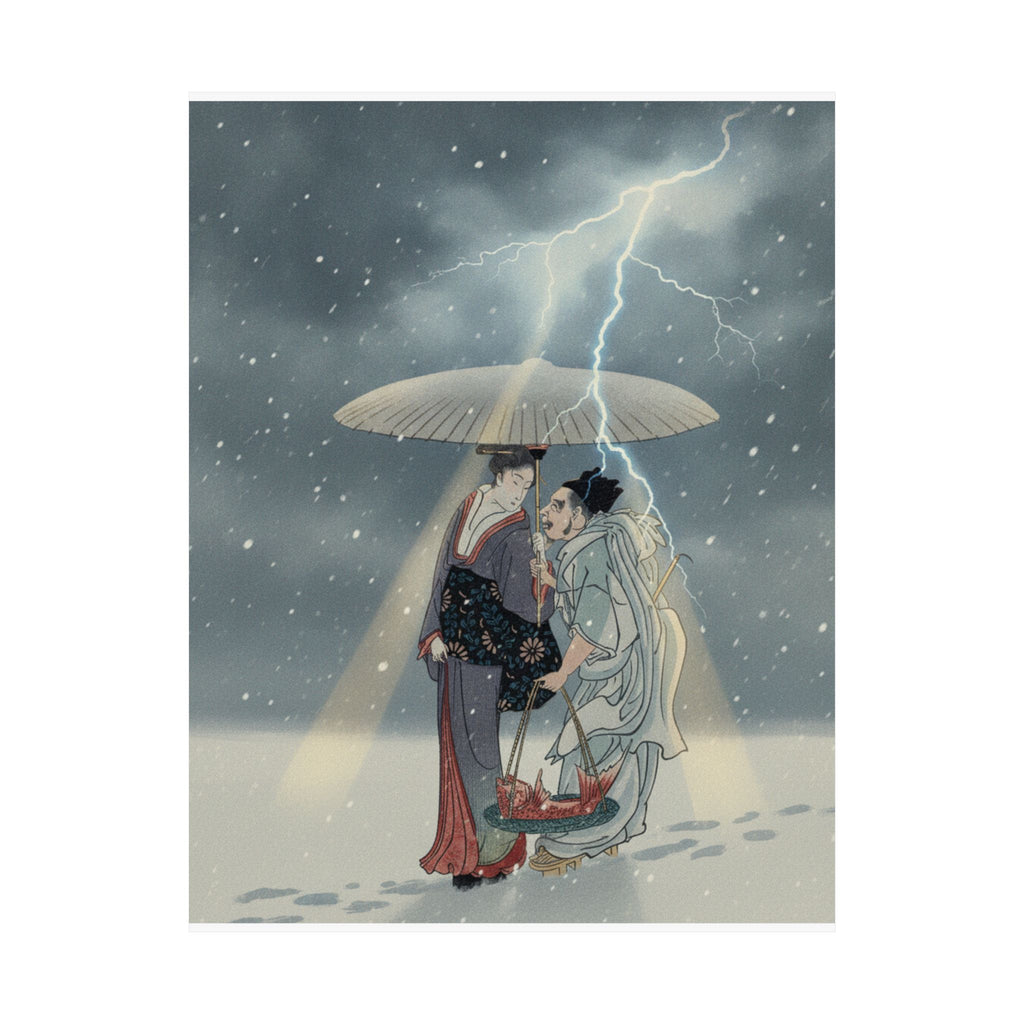 Dramatic Storm — Ebisu And Benten Walking In The Snow — Matte Poster