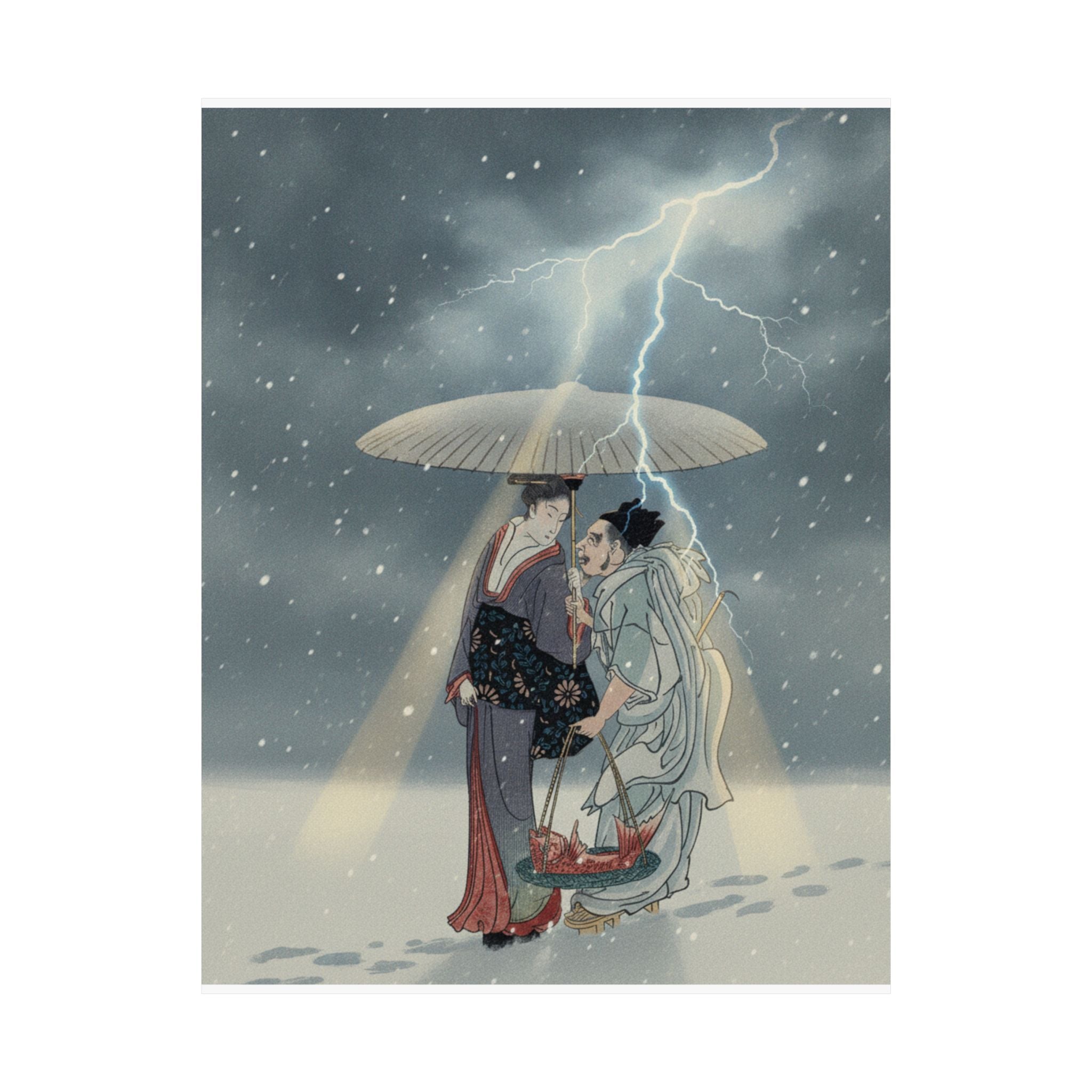 Dramatic Storm — Ebisu And Benten Walking In The Snow — Matte Poster