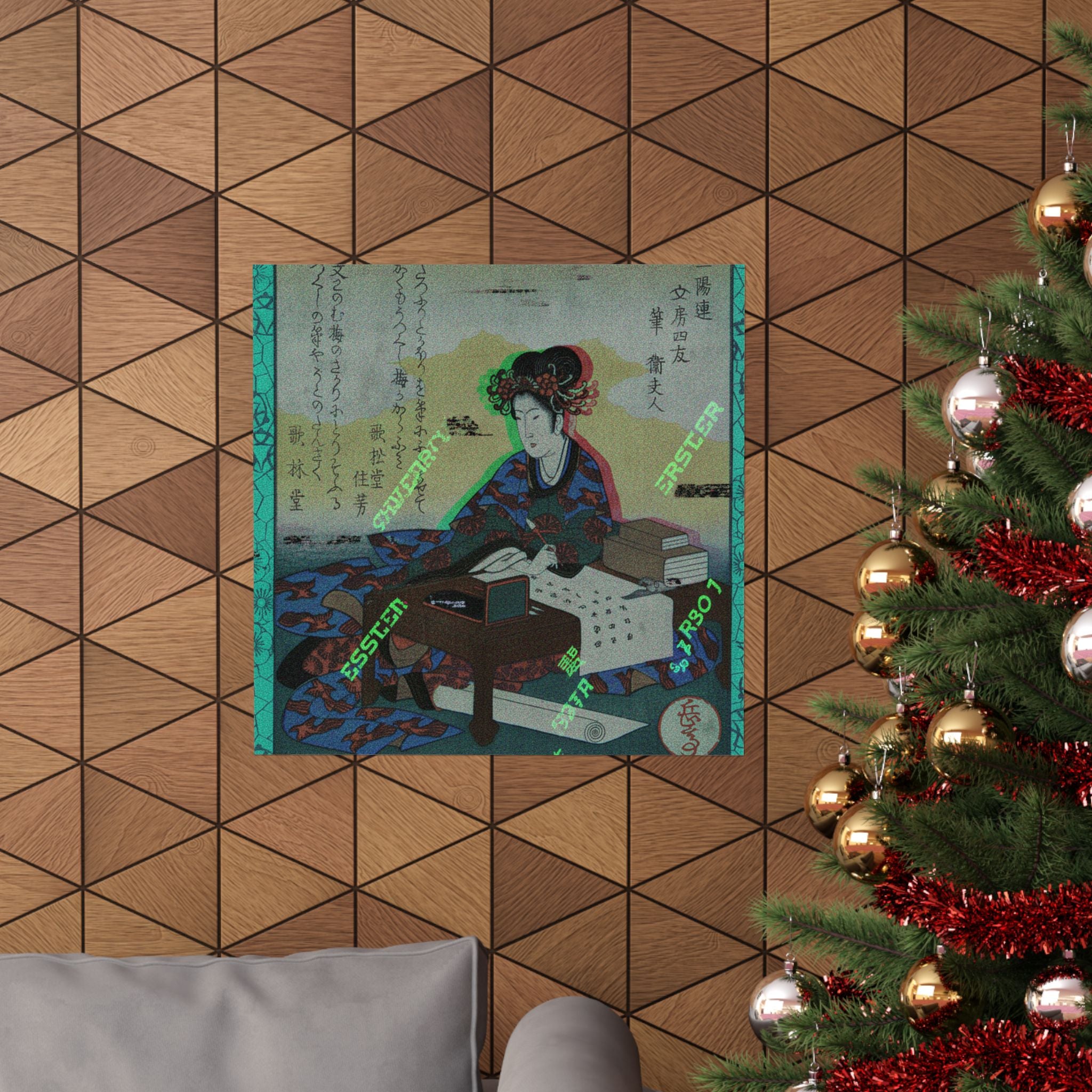 Glitch Culture — Chinese Lady Seated At A Table, Composing An Ode — Matte Poster