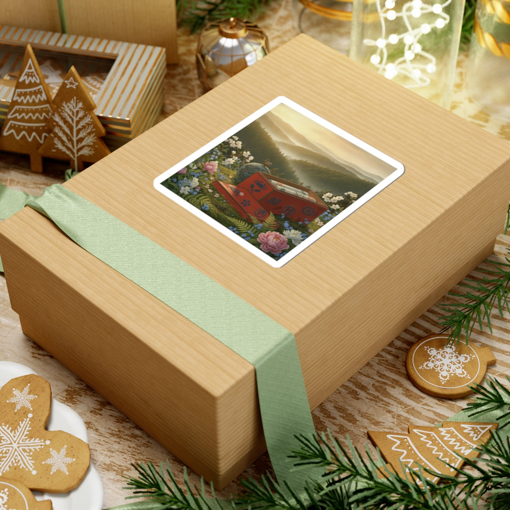 Scenic Nature — Red Lacquer Box And Water-Pot — Kiss-Cut Sticker