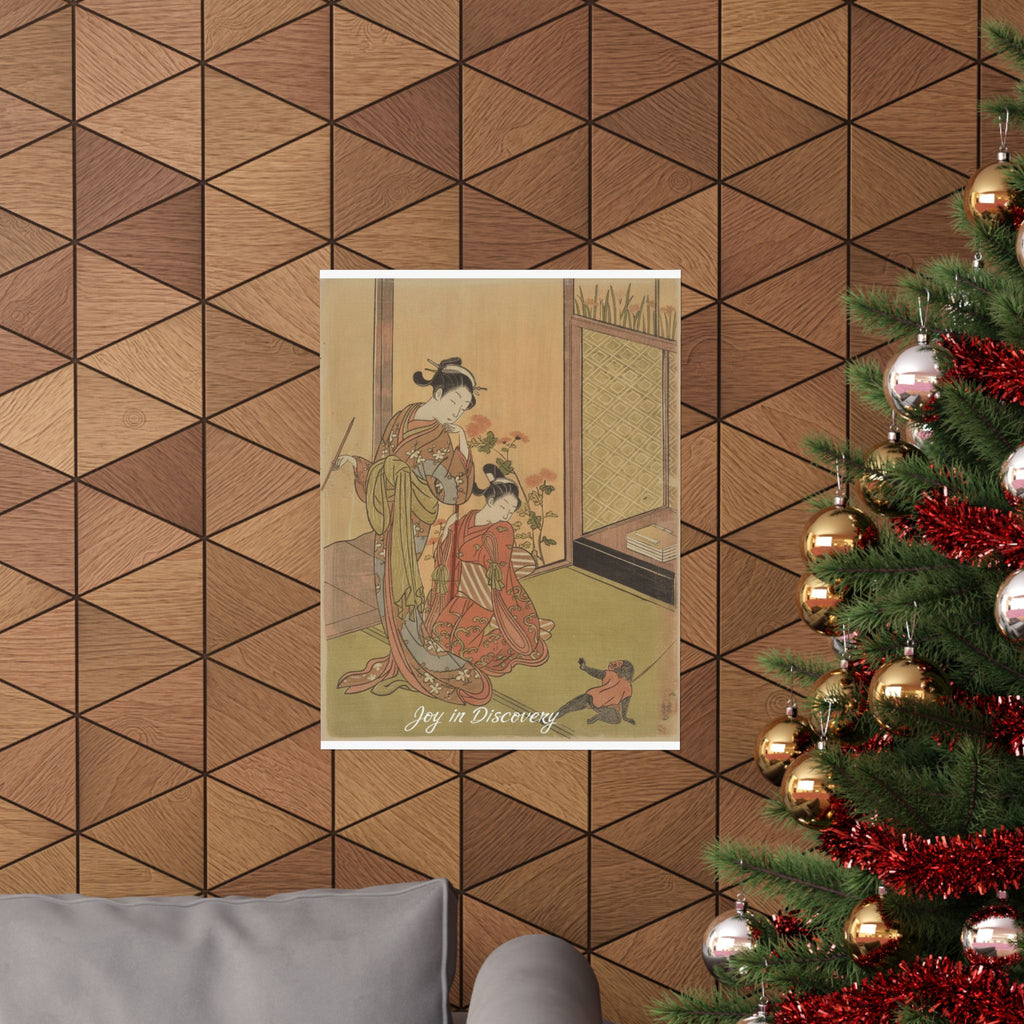 Affirmation — Two Girls Looking At A Monkey On A Leash — Matte Poster