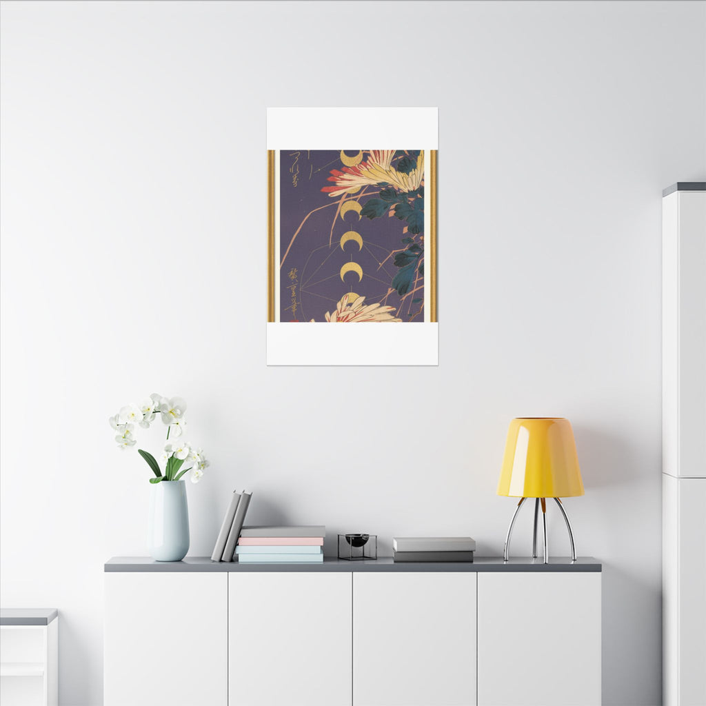 Chrysanthemum and Gold Moon Phases Woodblock Matte Canvas