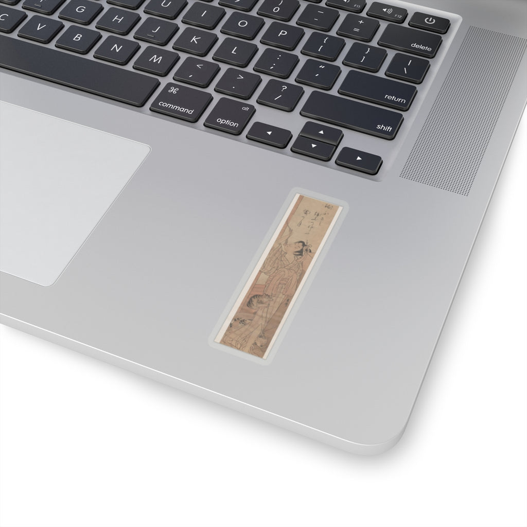 Ecommerce Main — Young Lady Toying With The Tassel Of Her Bed–Net While A Cat Plays At Her Feet — Kiss-Cut Sticker