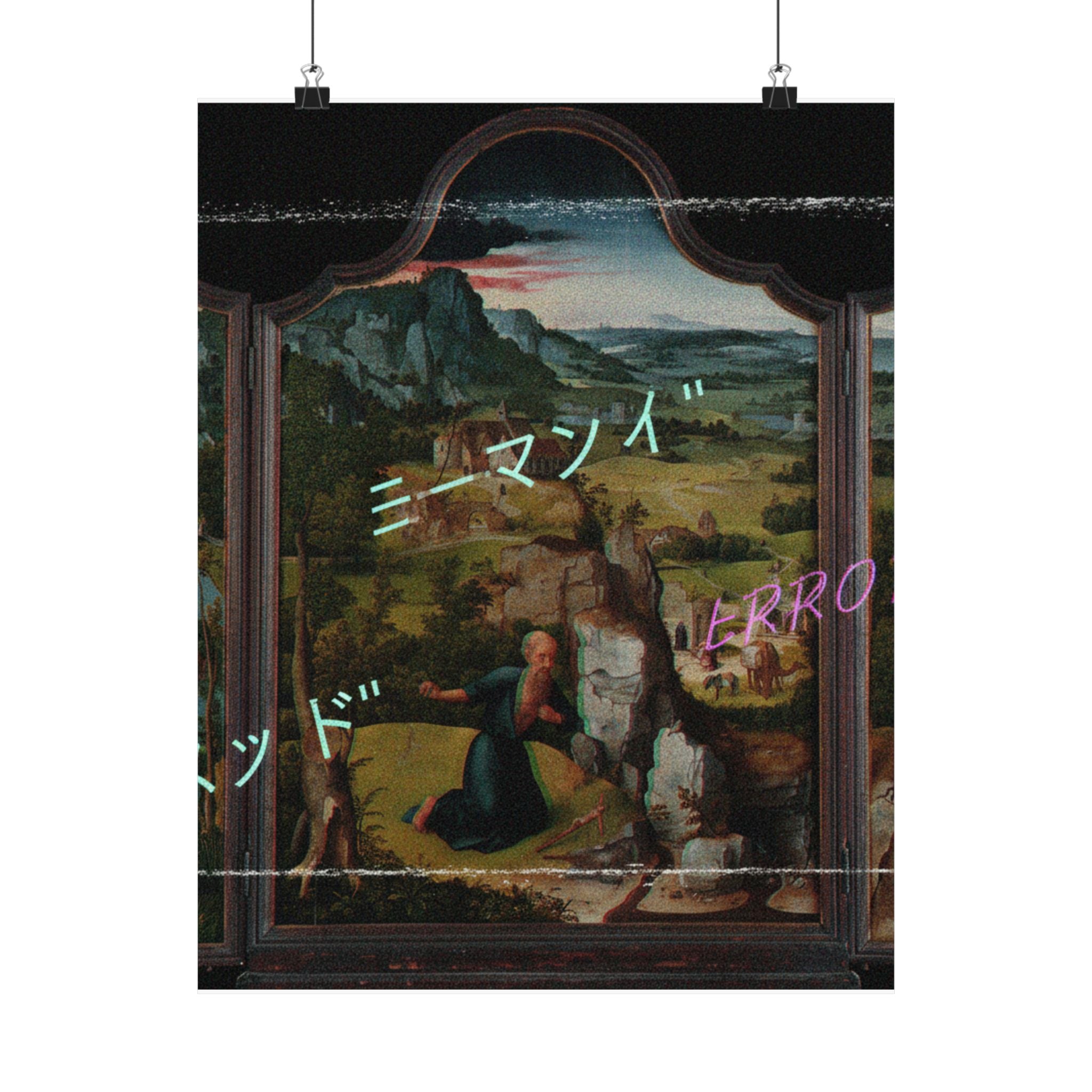 Glitched Renaissance Triptych Vaporwave ERROR Matte Poster