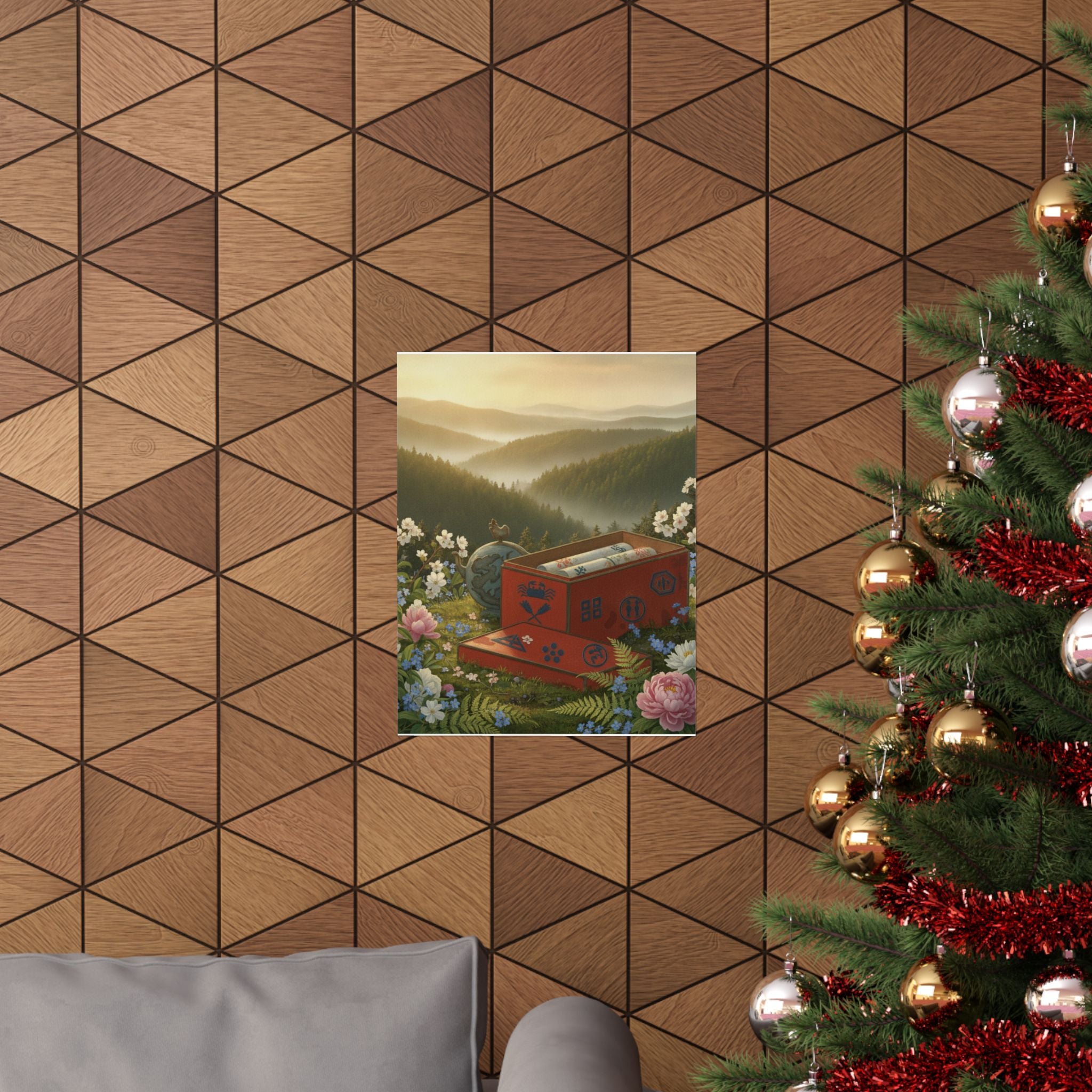 Scenic Nature — Red Lacquer Box And Water-Pot — Matte Poster