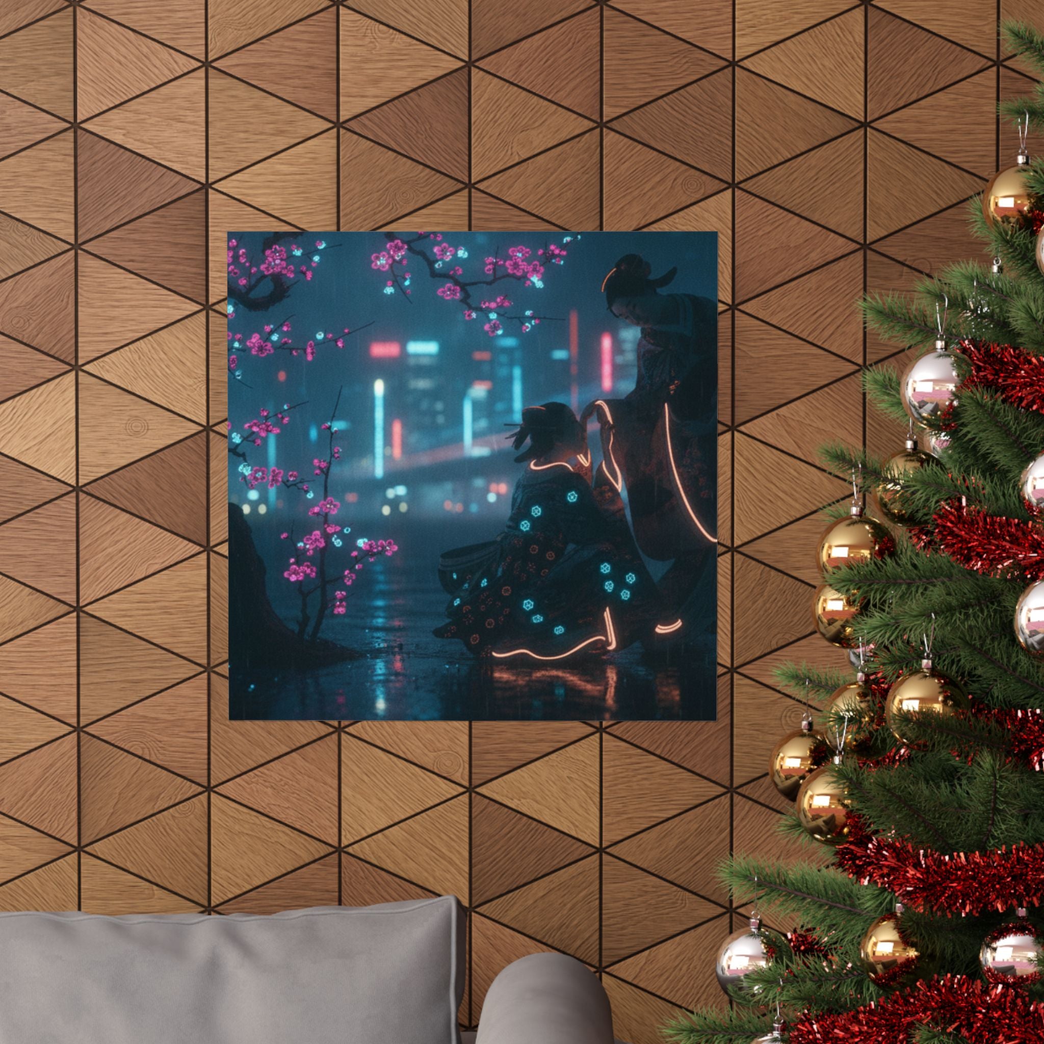 Neon Noir — Two Girls Under Plum Tree — Matte Poster