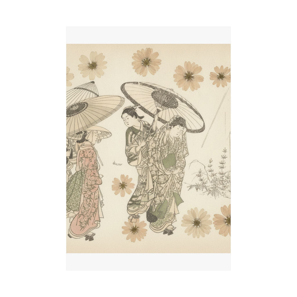 Botanical — A Lady With Three Attendants In The Rain — Matte Poster