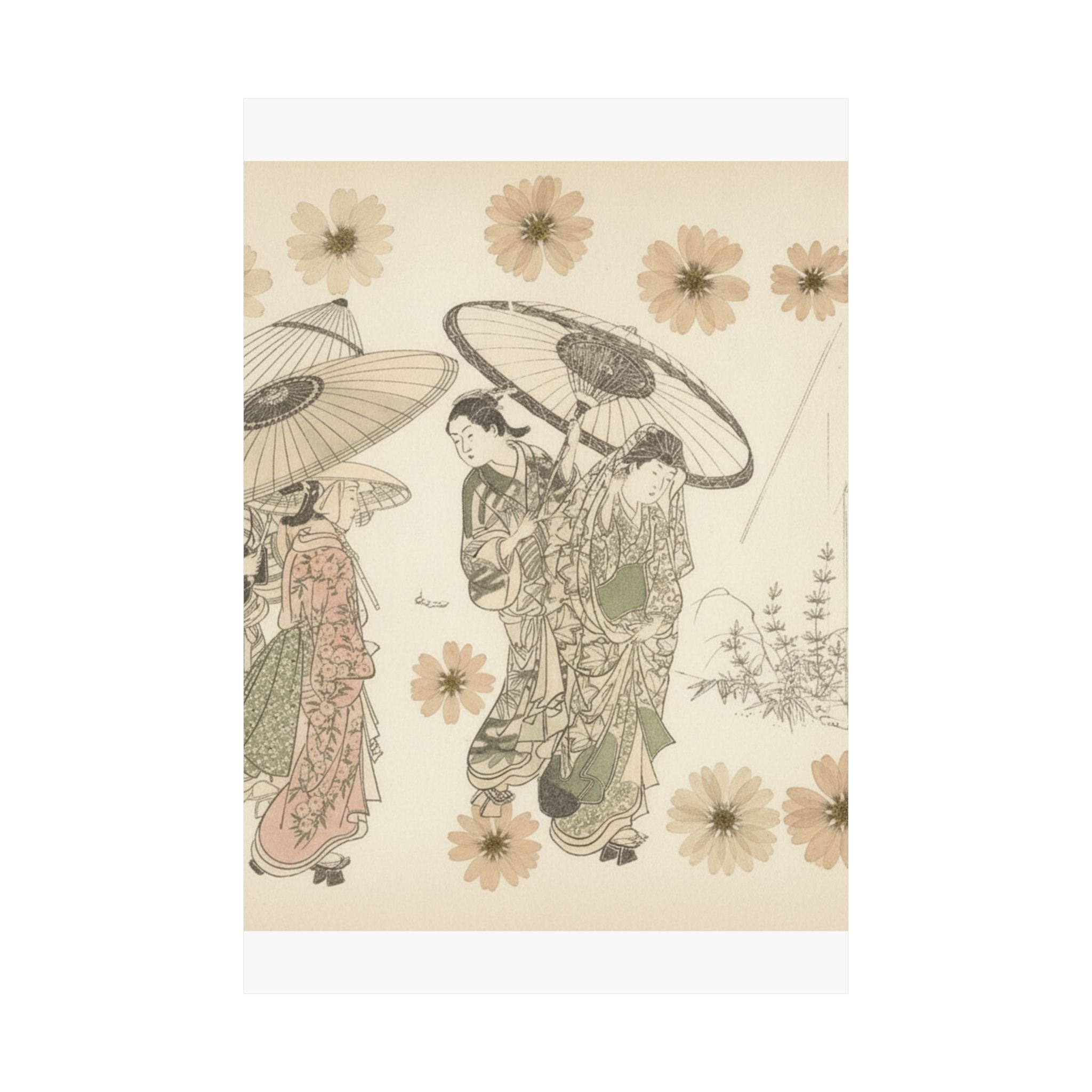 Botanical — A Lady With Three Attendants In The Rain — Matte Poster