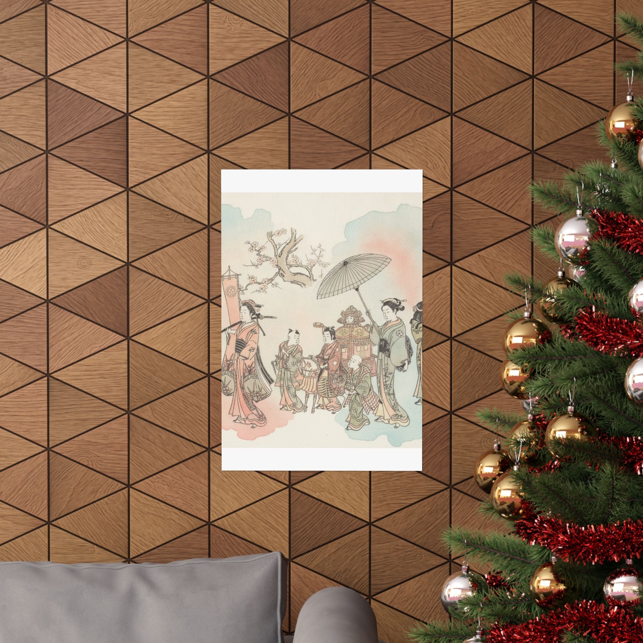 Watercolor — Children Play-Acting A Daimyo Procession — Matte Poster