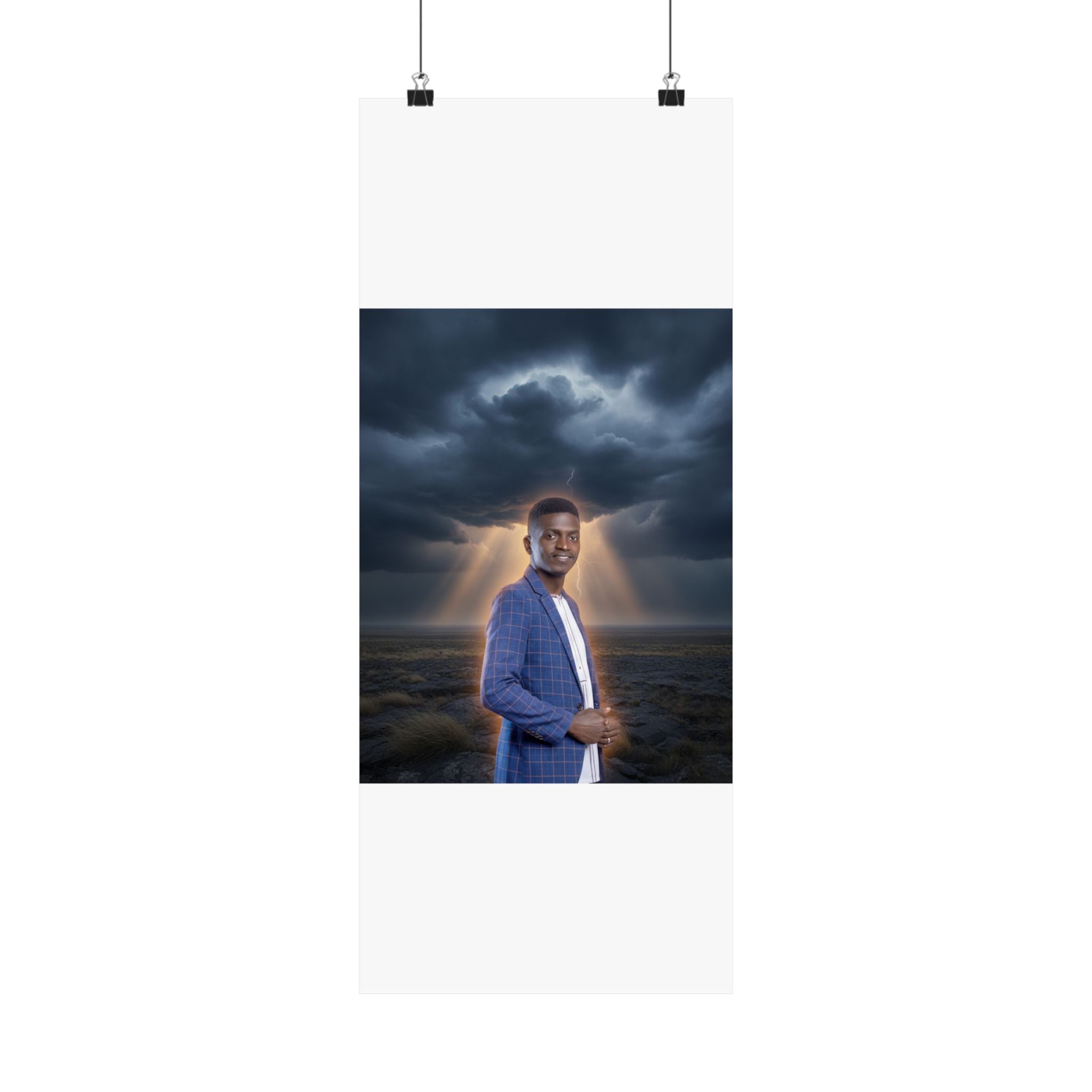 Smiling Man Blue Check Blazer Storm Sunrays Matte Poster