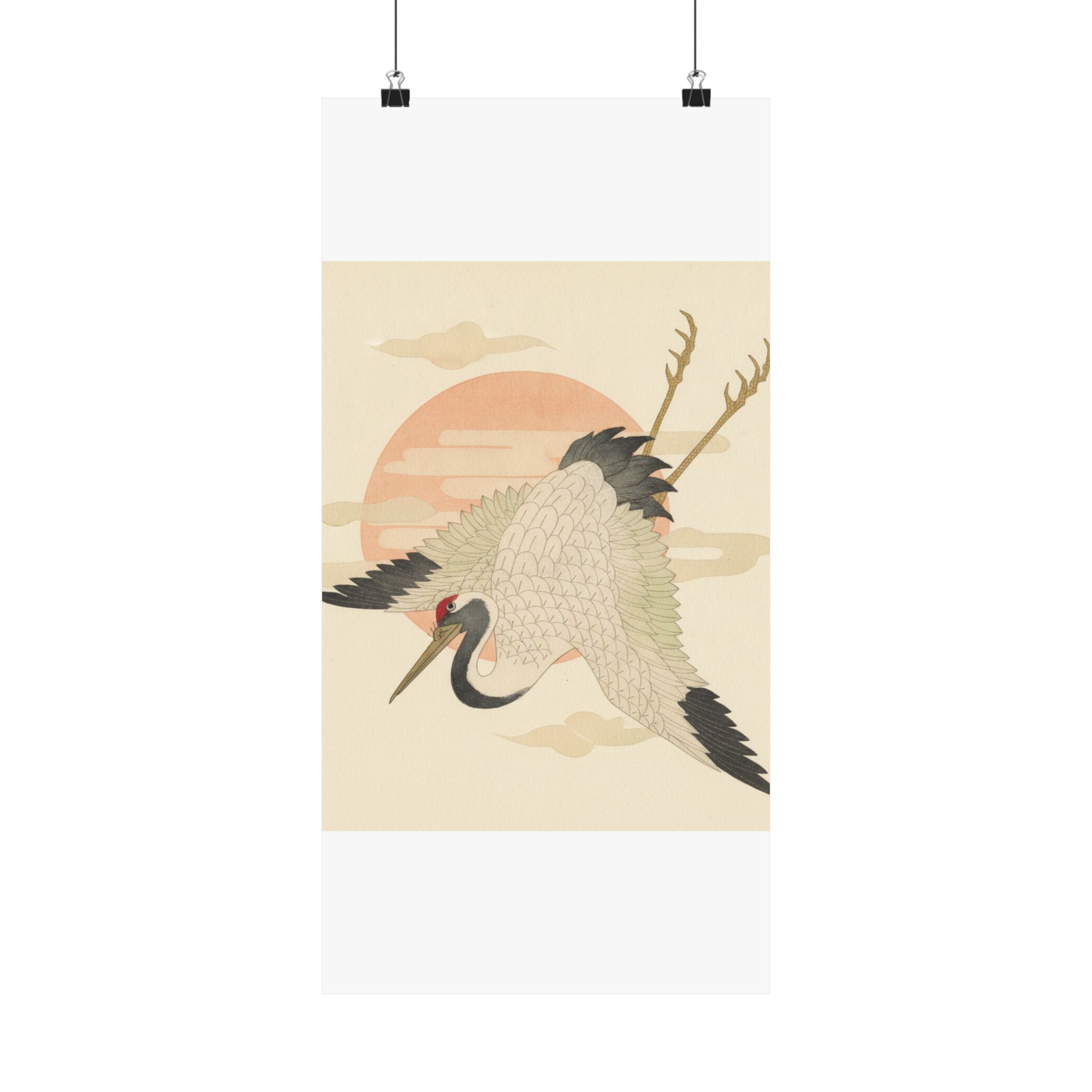 Botanical — White Crane Flying Across The Sun'S Disc — Matte Poster